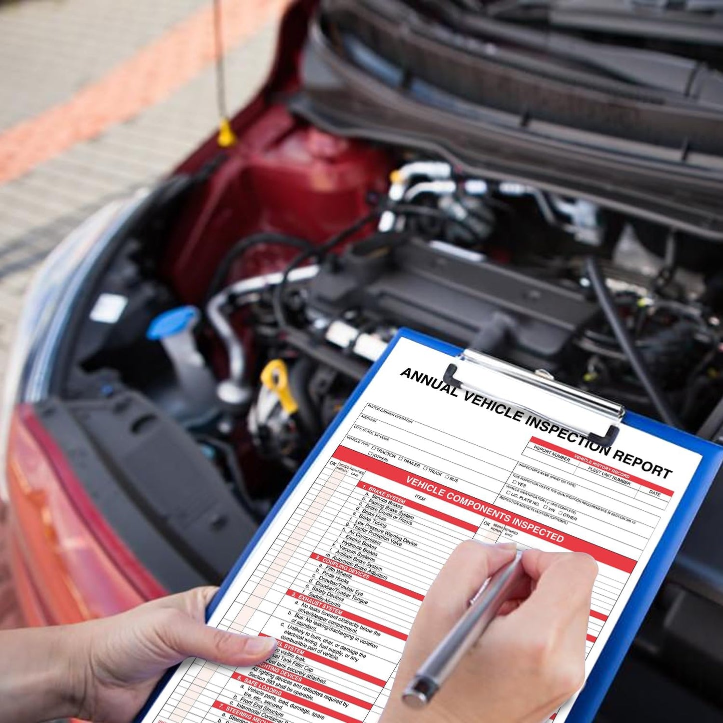 Annual Vehicle Inspection Report Form 25-pk 3-Ply Carbonless, 8.5" x 11.75" + Label Aluminum, Permanent Adhesive 6" x 3.5"