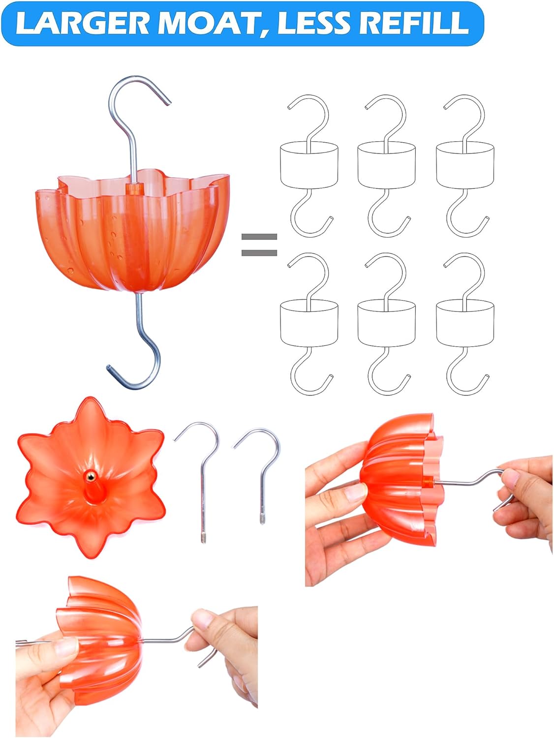 Ant Moat for Hummingbird Feeders, Vintage Style Humingbird Feeder Ant Guard & Stopper (Red 4 Pack)