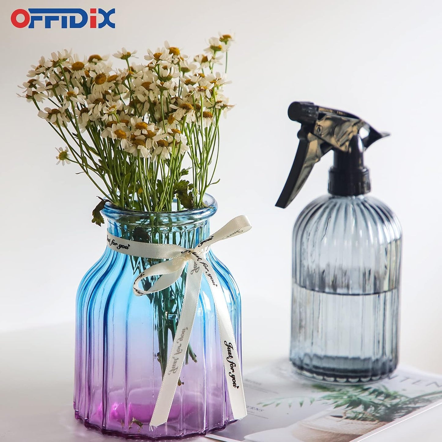 OFFIDIX Glass Spray Bottle, Garden Plants Indoor Plant Mister with Adjustable Nozzle, 0.4L/13.5oz Pressure Watering Can Handheld Spray Bottle for Outdoor Indoor Plants and Cleaning Work (Gray)