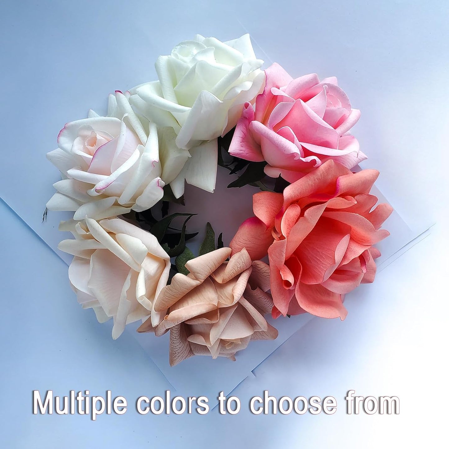 Artificial flower real touch roses feel and look realistic fake roses with short stems, suitable for gift, for wife girlfriend mom friends, Indoor home table,cake, hotel, car decoration (orange pink)