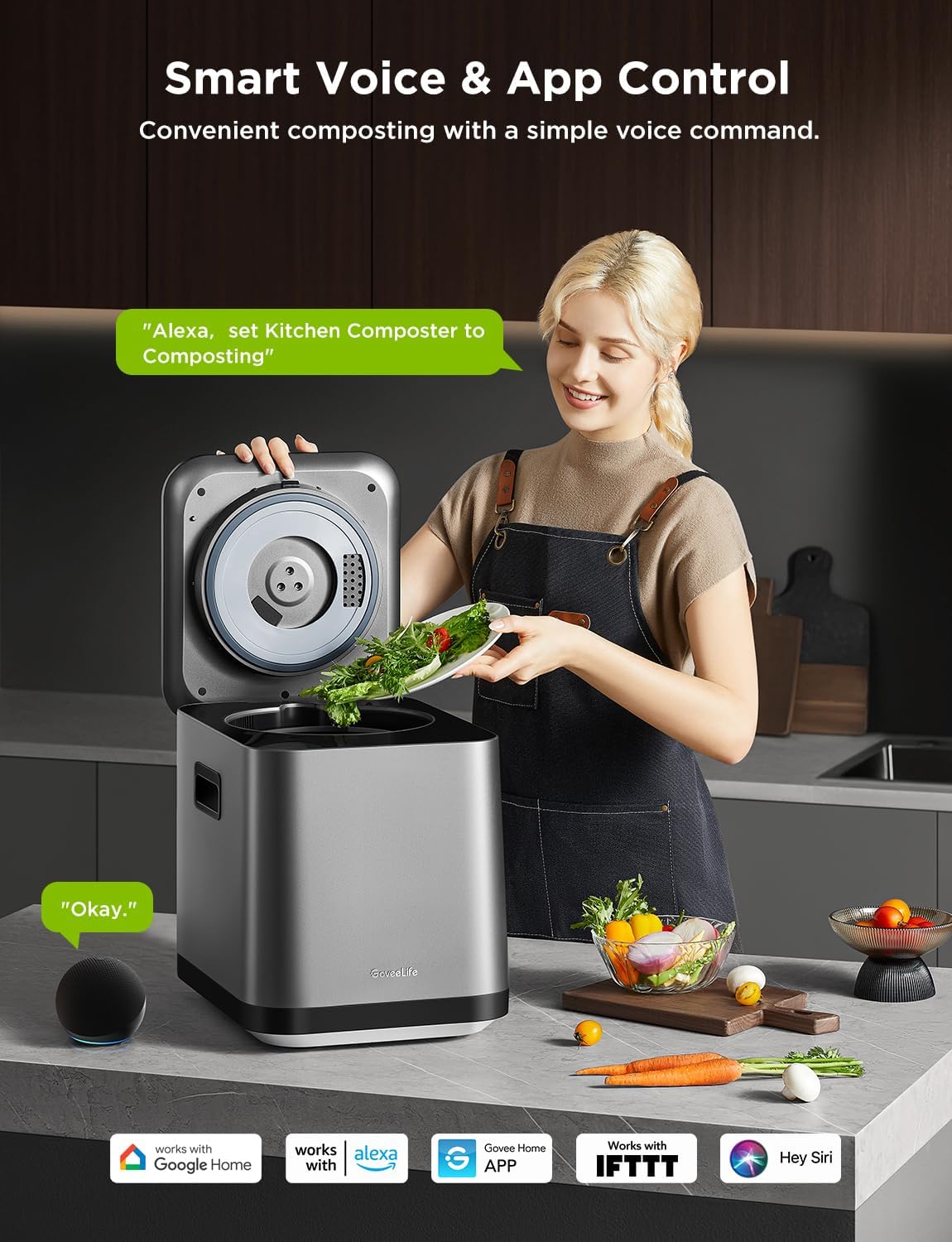 GoveeLife Upgraded Electric Composter for Kitchen, Smart Indoor Countertop Compost Bin, Odorless, Low Noise, Auto-Cleaning, Turn Food Waste into Fertilizer, Food Waste Compost Machine with LED Display