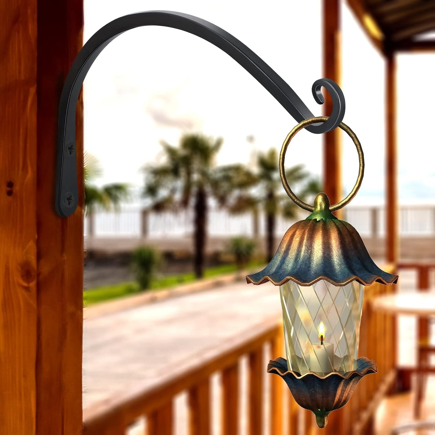 Gtongoko 2 Pack 12 Inch Plant Hangers Outdoor Metal, Plant Hooks for Wall Indoor, Outdoor Hooks for Hanging Bird Feeders, Plant Bracket, Lanterns, Wind Chinme, Black