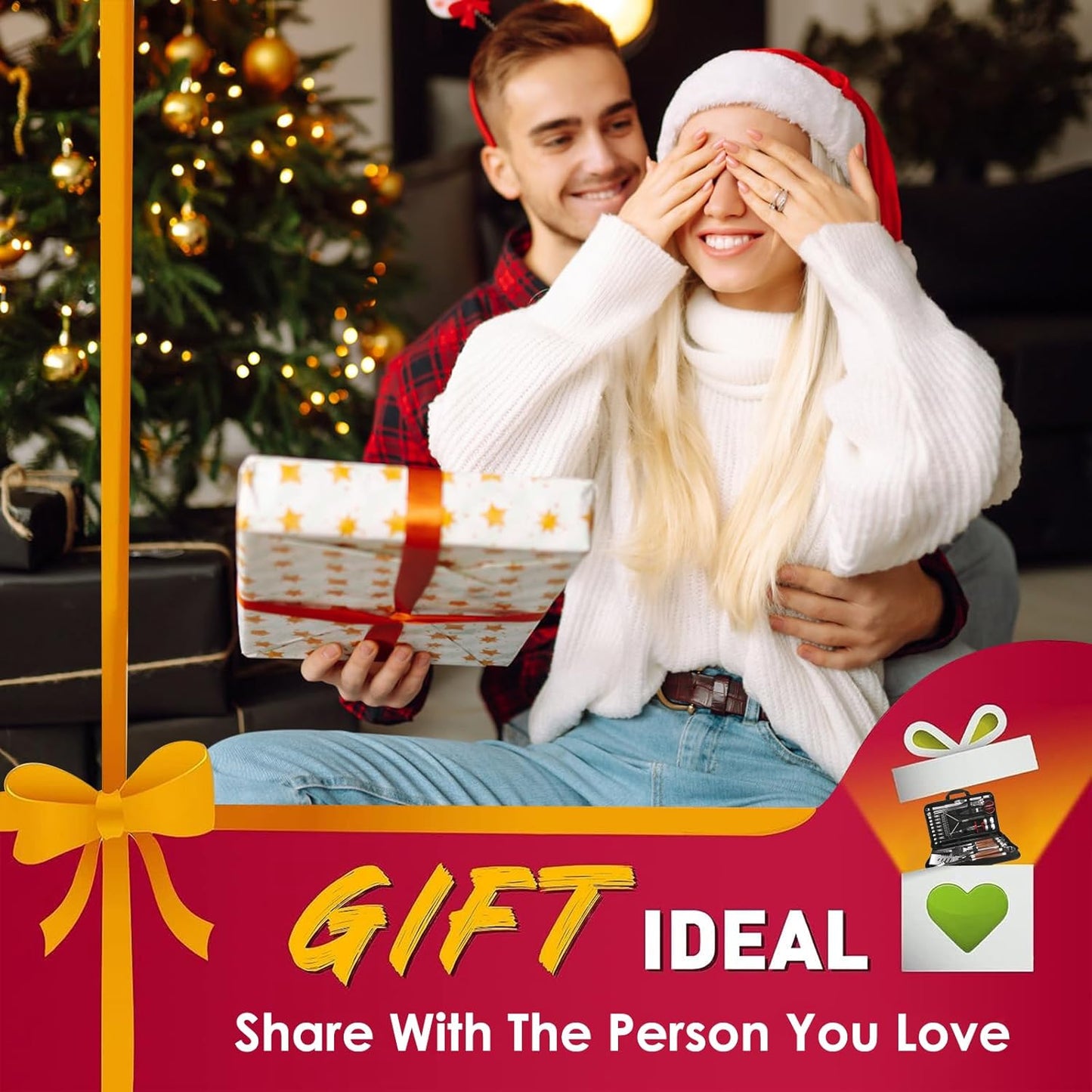 Yoehka BBQ Grilling Accessories Set, 34Pcs Heavy Duty Grill Tools for Outdoor Camping, Grilling Gifts for Men Dad, Stainless Steel Barbecue Utensils Kit with Mats and Glove in Carrying Bag, Brown