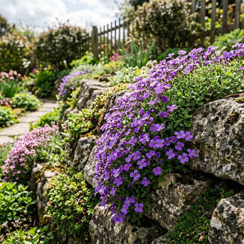 | Purple Rockcress - 500 Heirloom Flower Seeds for Planting - Hardy, Low Growth, Cascading | for Rock Gardens, Walls, Paving Stones | Purple Blossoms | Non GMO