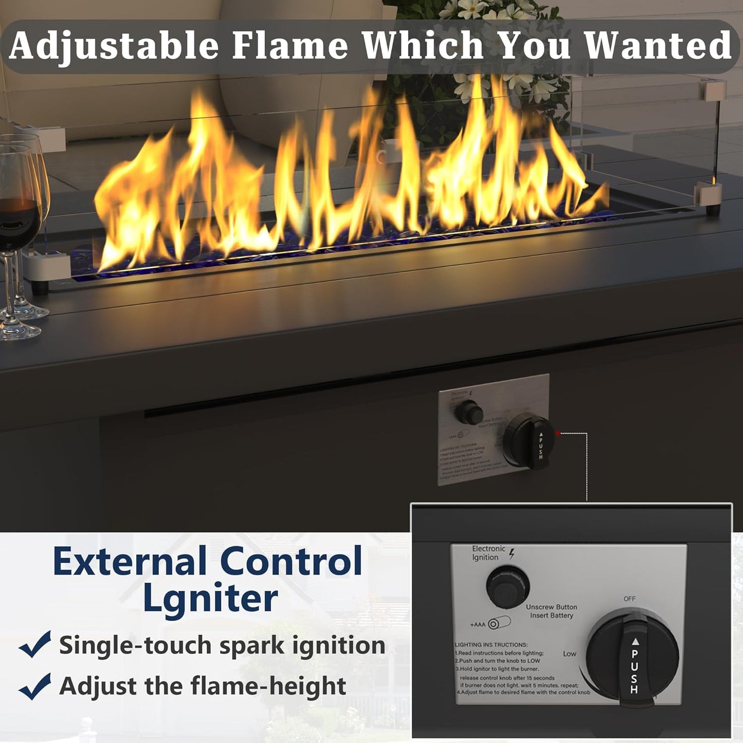 Kurapika Aluminum Propane Fire Pit Table 45 Inch 55,000 BTU Auto-Ignition, CSA Certification Outdoor Gas Fire Pits with Slide Out Tank Holder, Outdoor Fire Tables Wider Desktop, Windshield and Lid