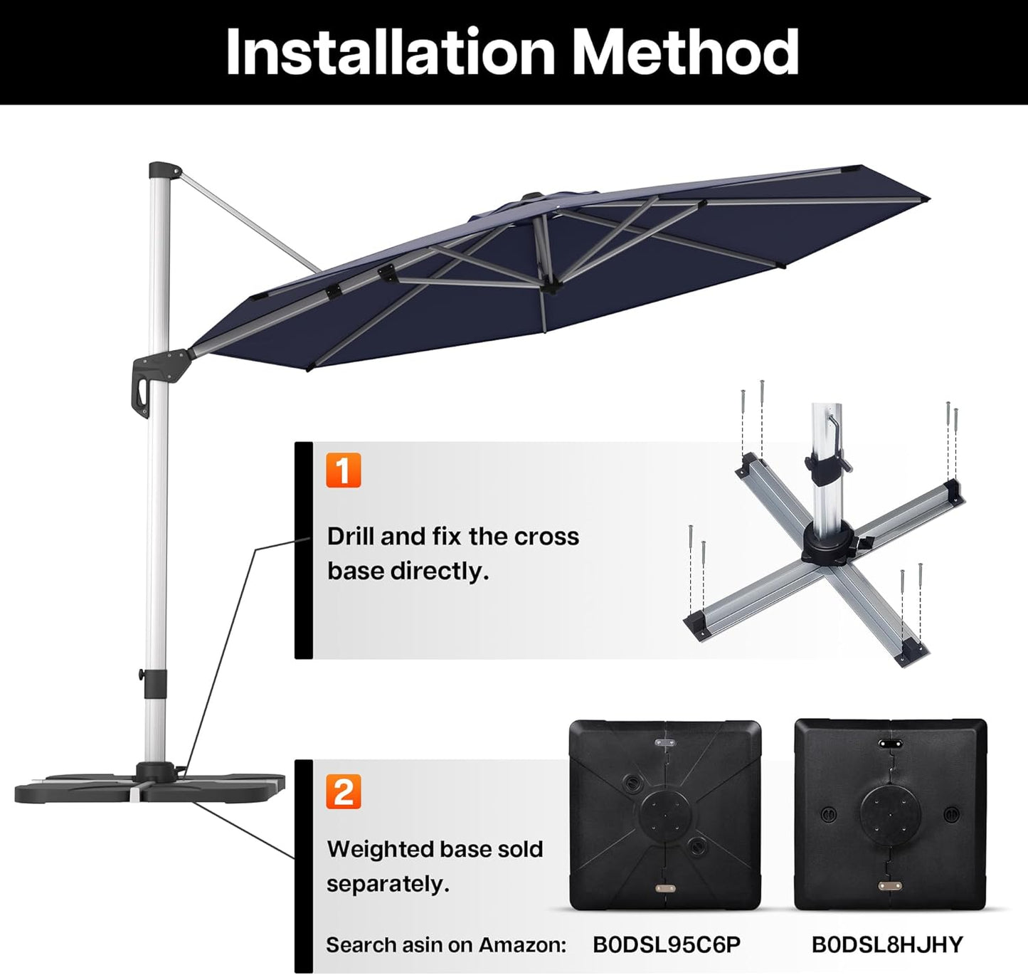 Patio Umbrella, 11FT Outdoor Cantilever Umbrella with 360-degree Rotation for Garden, Deck, Backyard, Pool and Beach, Navy Blue