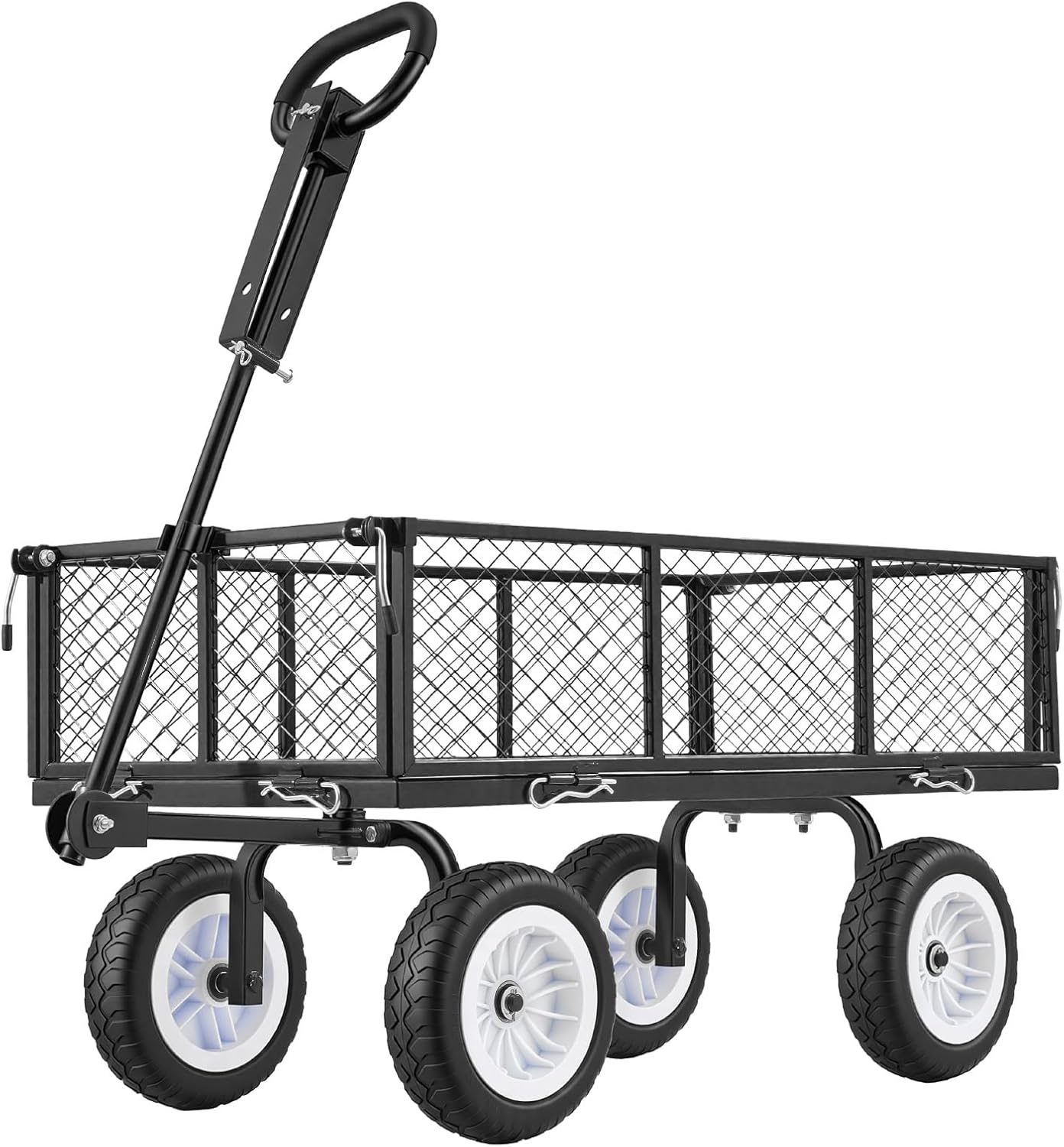 VEVOR 900 LBS Steel Garden Cart, 2 in 1 Handle, Heavy Duty Pullable Garden Wagon with 10" Flat-Free Tires, Outdoor Utility Yard Wagon Cart with Detachable Side Panels, Attach to ATV or Tractor