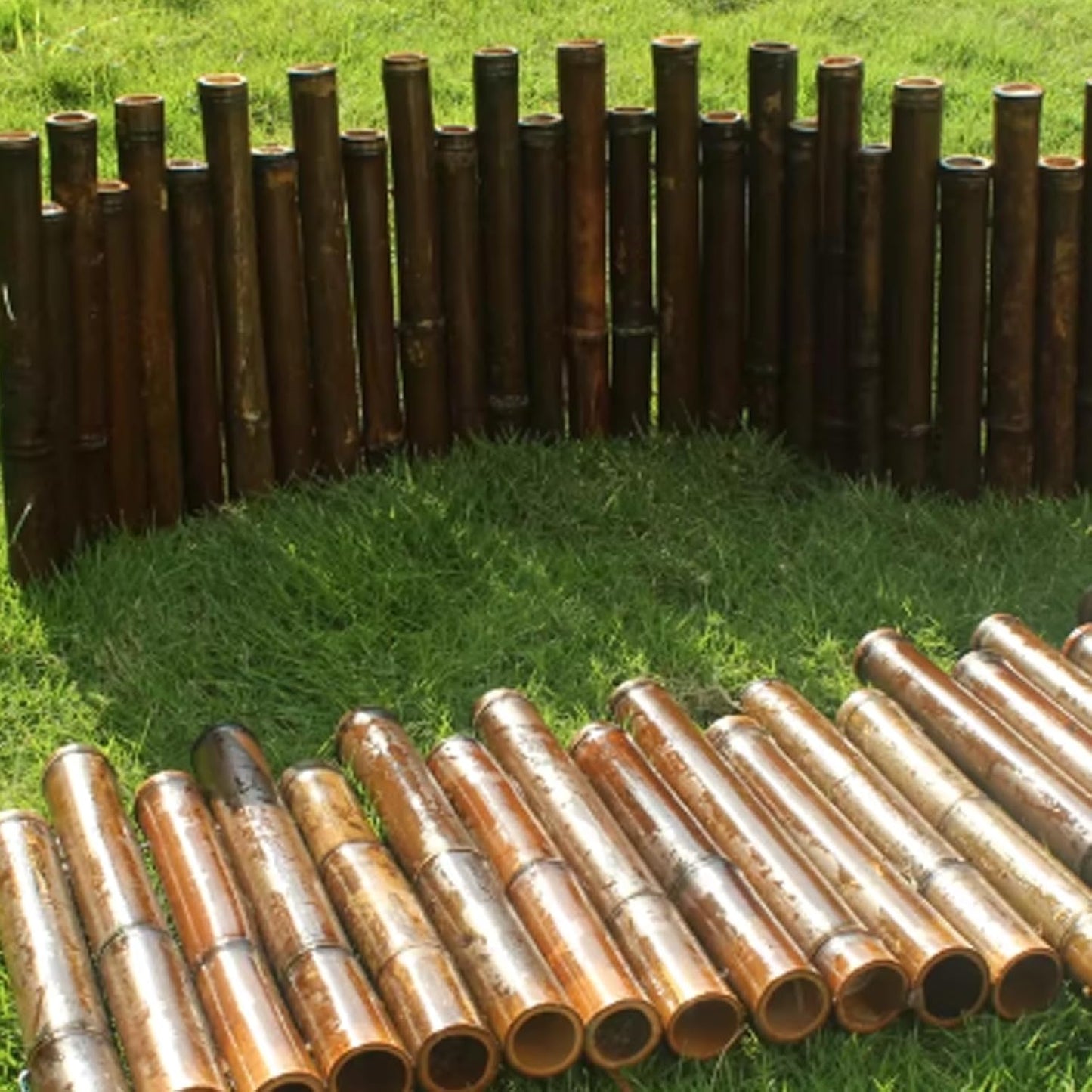 Bamboo Short Fence with Ground Spikes, Outdoor Landscape Edging Flexible Decorative Border, Garden Lawn Edging Low Fence, for Yards Gardens Patios Lawns, 39.37'' L x 5.9''/7.87'' H (Brown)