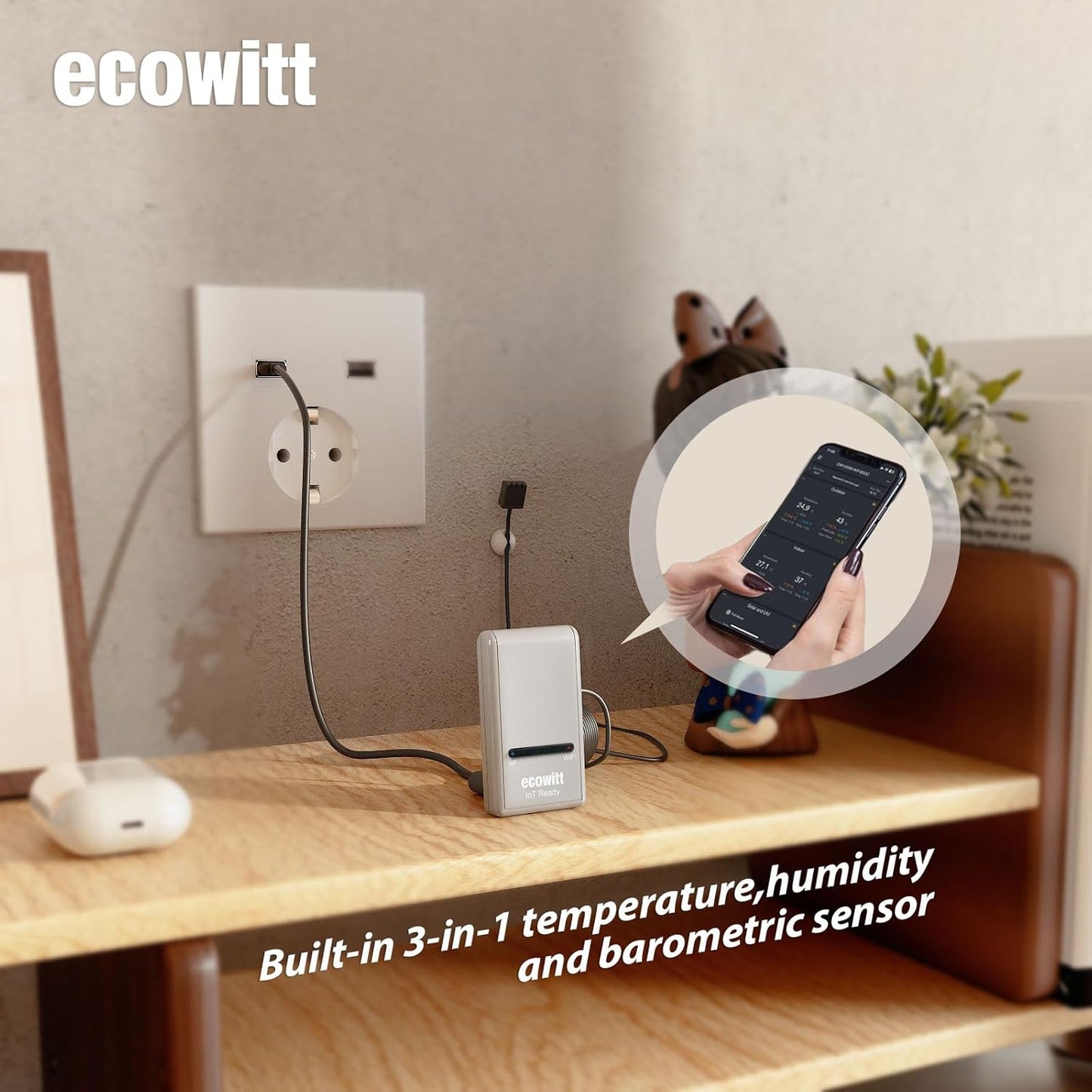 ECOWITT Wi-Fi Gateway Weather Station, with Built-in Temperature, Humidity, and Barometric Sensors, IOT Ready, Supports Ecowitt Sensors Developed, USB Power, 915 MHz