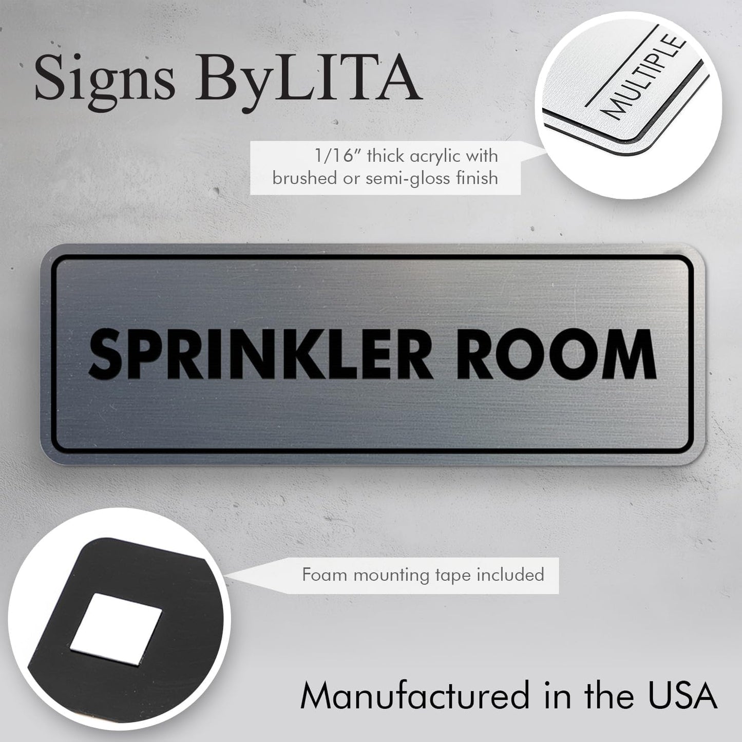 Signs ByLITA Standard Sprinkler Room Sign (Light Grey/Burgundy) - Medium