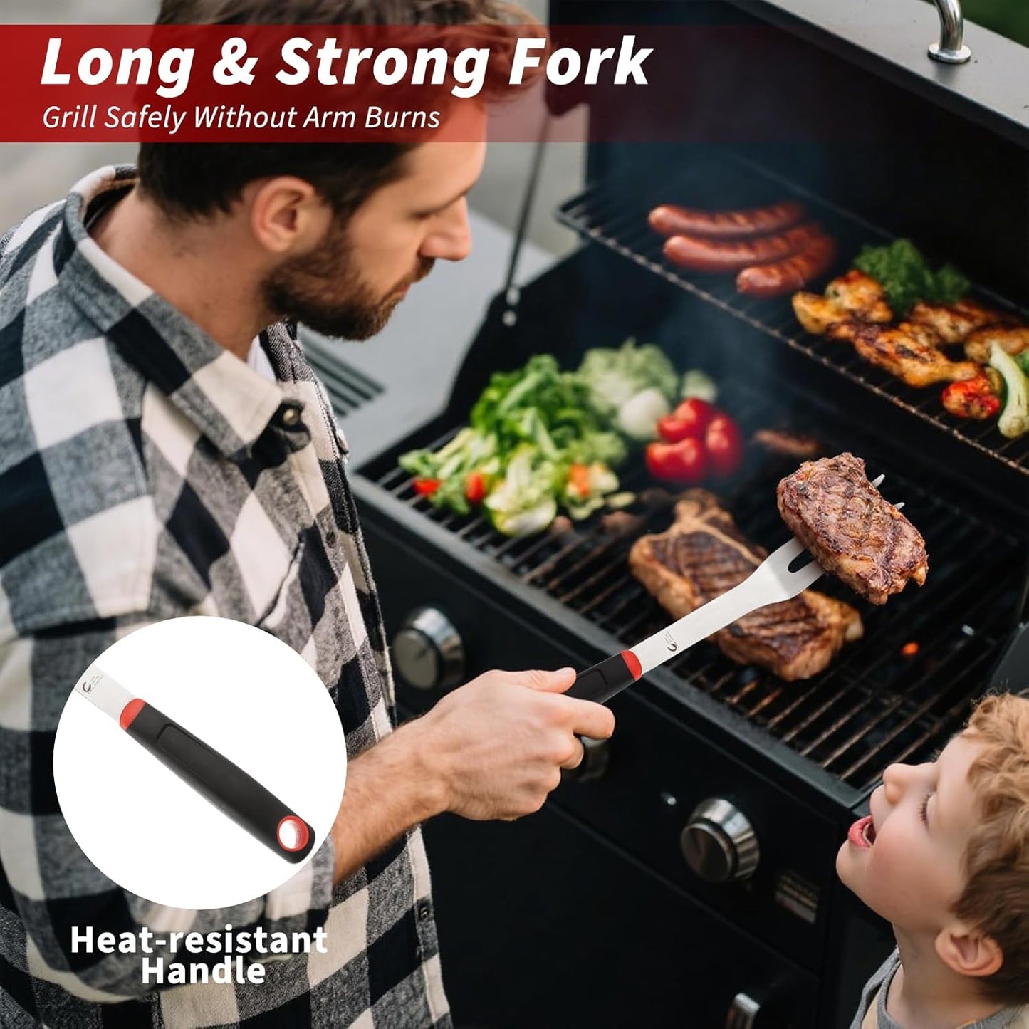 BBQ Tools Set, Heavy Duty Stainless Steel Spatula, Fork & Tongs with Portable Bag, Essential Accessories for Barbecue Outdoor Grill, Grilling Gifts for Men Dad Camp Chef - Lumora Garden