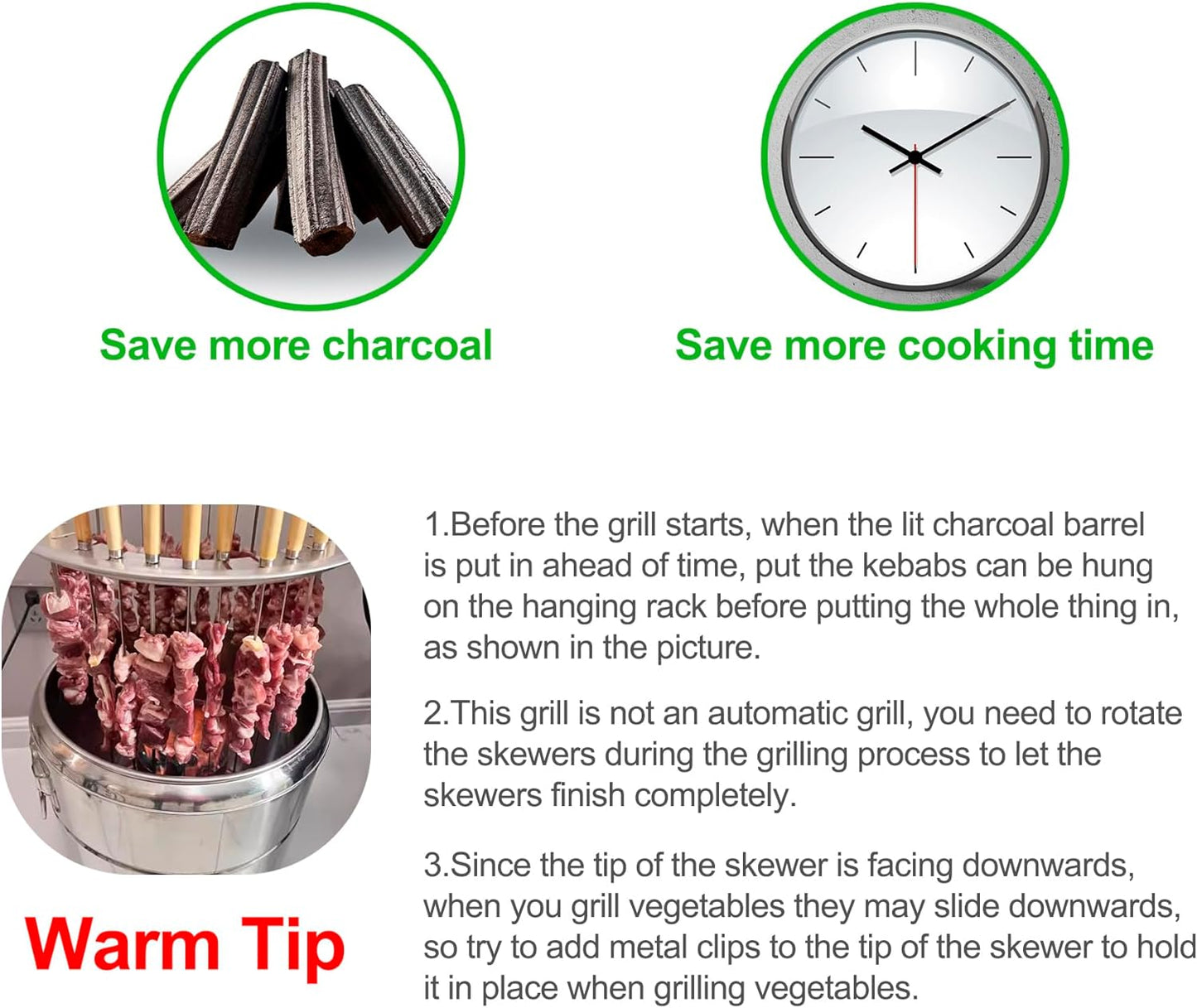 Stainless Steel Smokeless Barbecue Surround Charcoal Grill, Portable kebabs Charcoal Grill with Grilling Accessories Set, Diameter 15.4 inch/28 Kabob Skewer