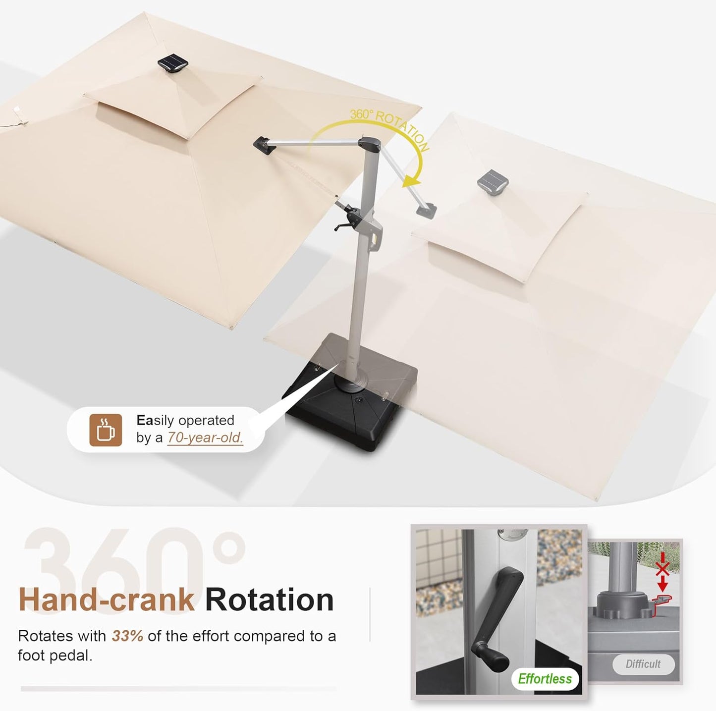 PURPLE LEAF 9' X 12' Double Top Deluxe Solar Powered LED Rectangle Patio Umbrella Offset Hanging Umbrella Outdoor Market Umbrella Garden Umbrella, Beige