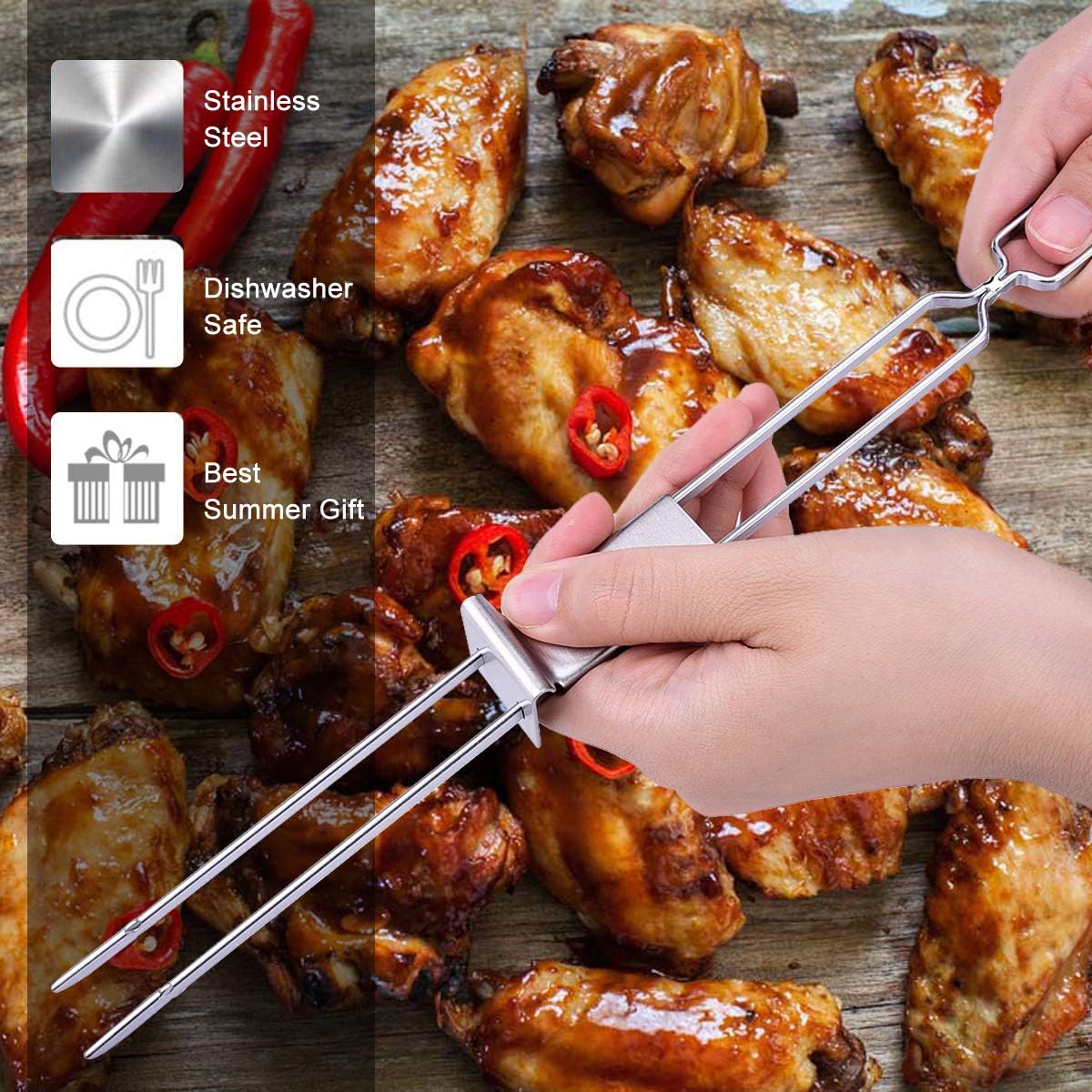 CMYK Barbecue Skewers, 6-Pack 13" Stainless Steel Grilling Skewers with Slider, Reusable Metal BBQ Shish Kabob Skewers Sticks