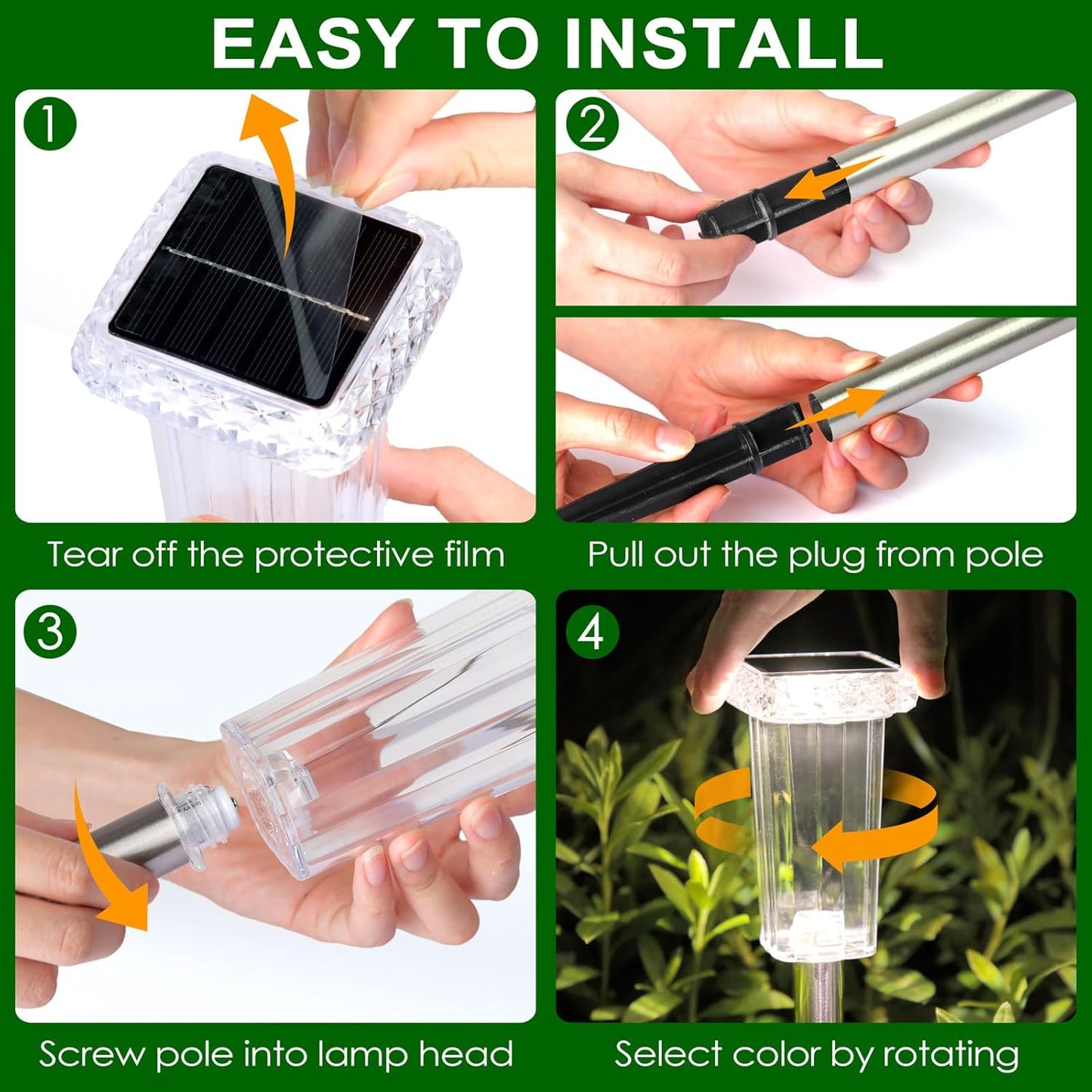 DenicMic Solar Lights Outdoor 4 Pack LED Waterproof Outside Pathway Lights for Yard Garden Walkway Driveway Landscape Path Lighting, Bright LED 3000K/4000K/6000K/6 Fixed Colors/Color Changing