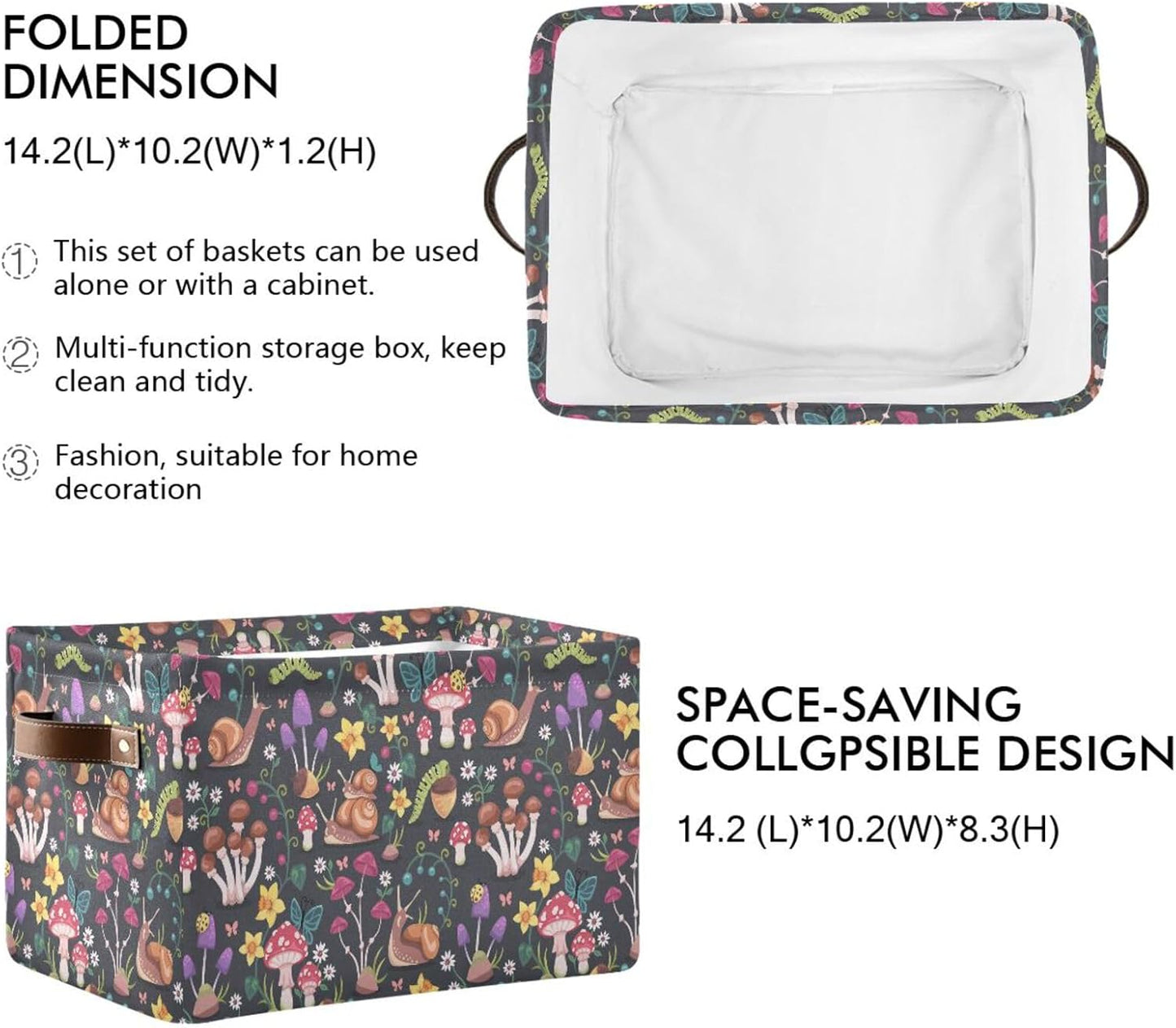 Mushroom Snail Rectangular Storage Basket Organizer Bin Shelf Baskets For Clothes Gifts For Home Office Dorm