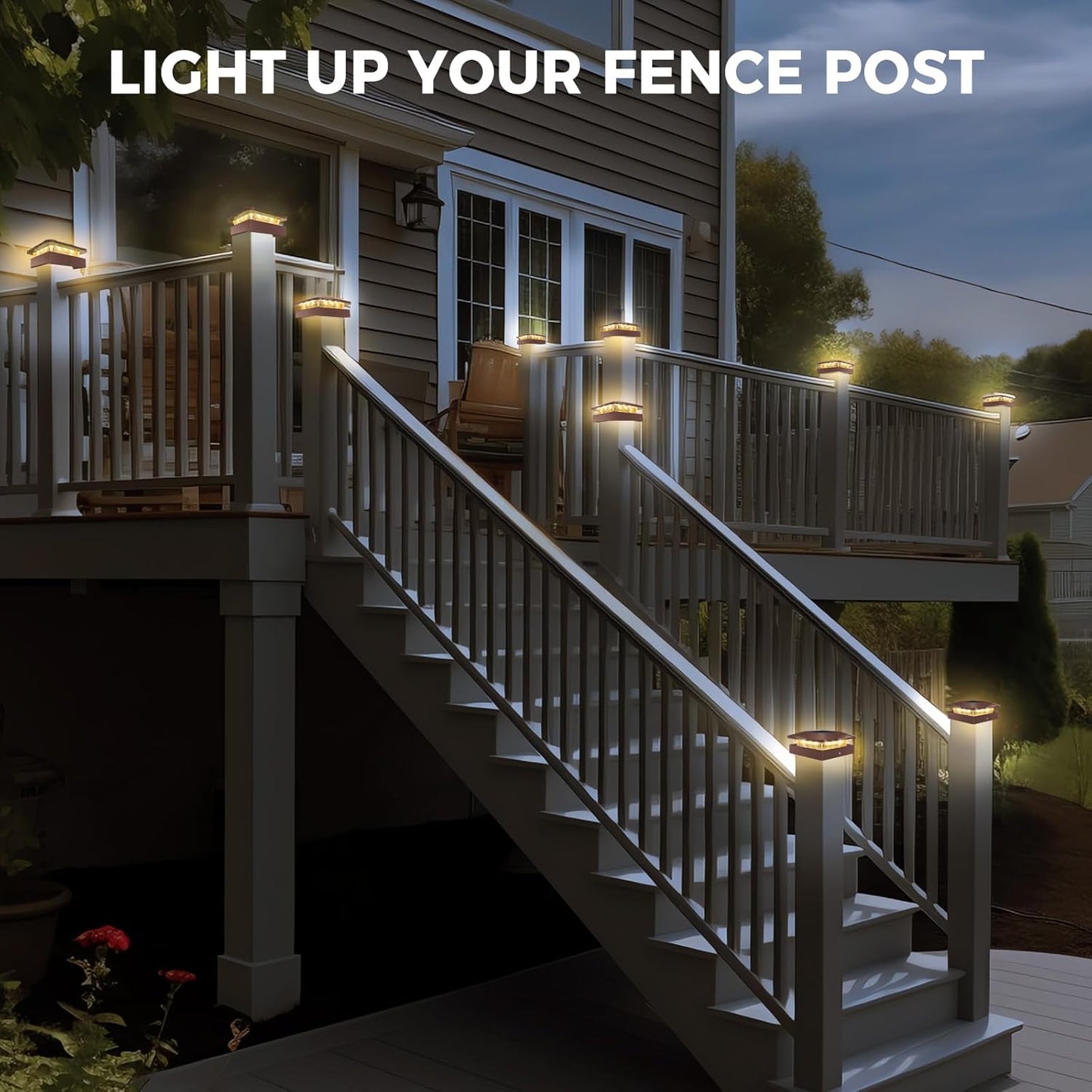 Peasur 4x4 Solar Post Cap Lights Outdoor with 3 Modes, 8 Packs Brown Fence Light Solar Powered Waterproof, Wood/Vinyl Posts Caps Lights for Deck Yard Garden Patio Porch Railing Outside