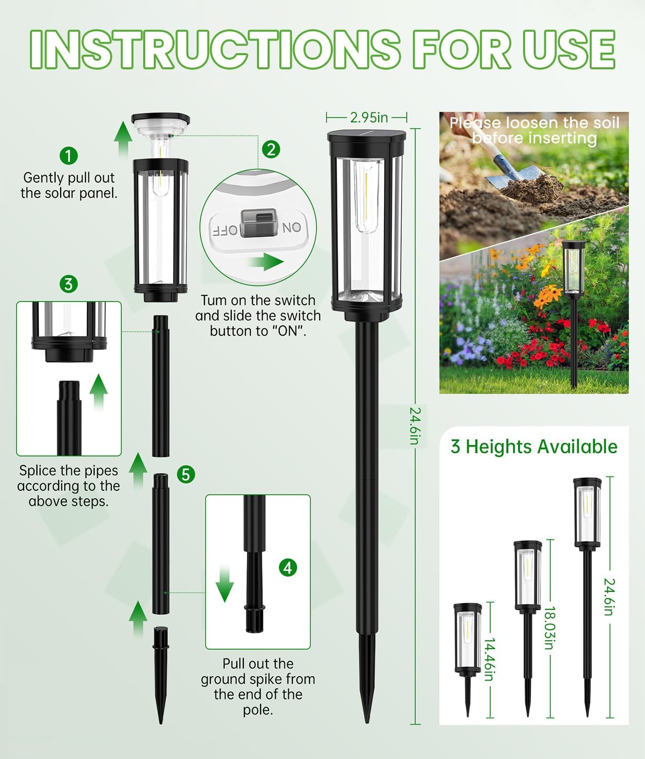 BITPOTT Solar Pathway Lights Outdoor, 4 Pack Bright Solar Powered Garden Lights Waterproof IP65, Long Lasting Outdoor Light for Yard Garden Walkway Landscape Lawn Patio