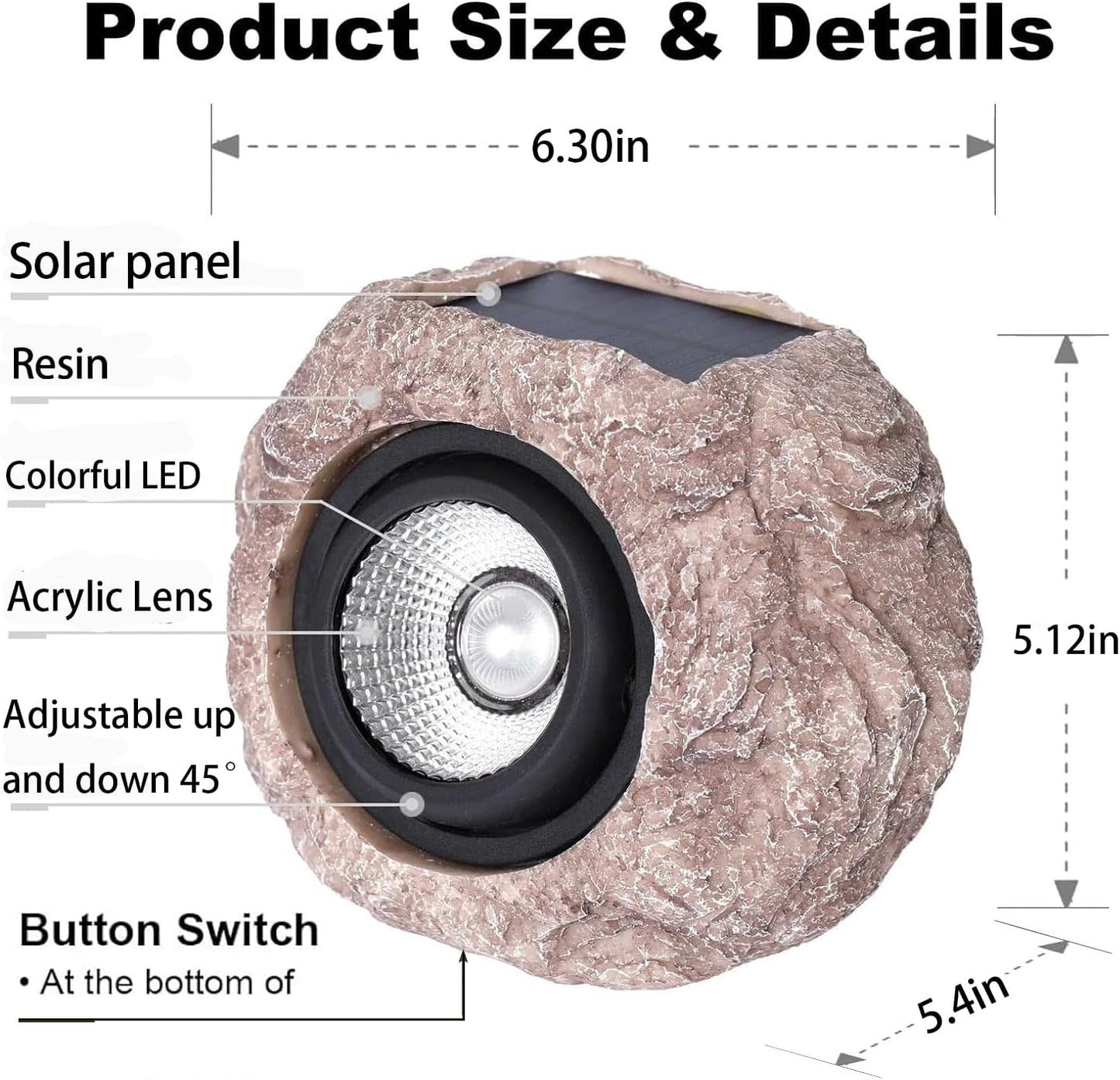 Solar Rock Lights Outdoor Waterproof, 4 Pack LED Colored Garden Rock Solar Light, Stone Statue Bright Solar Spot Light for Path, Yard, Patio, Lawn, Porch, Yard Decor.