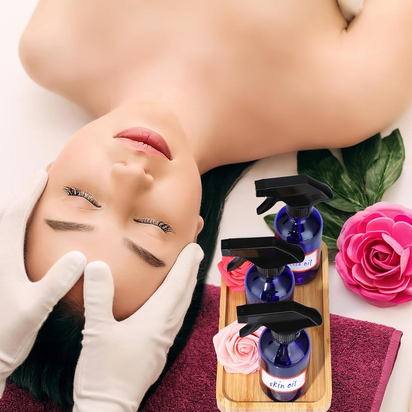 Norme 12 Pcs 8 oz Glass Spray Bottles with Funnels and Labels Refillable Cosmetic Empty Spray Bottles with Sprayer Containers for Essential Oil Cleaning Solutions(Blue,Classic)