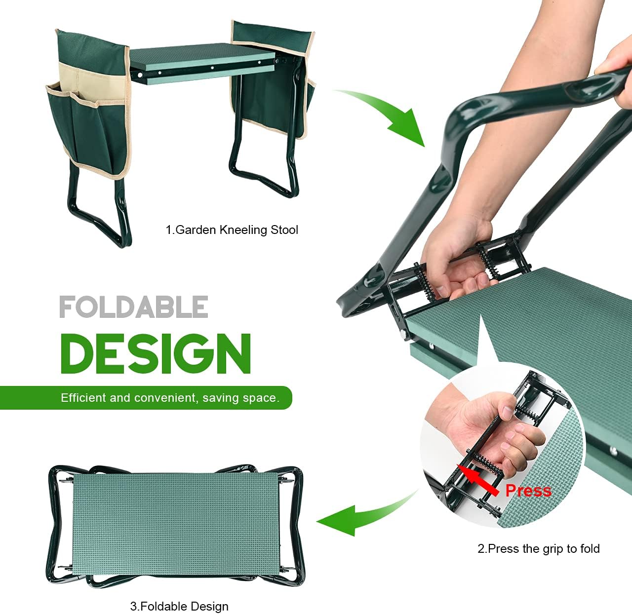 KVR Upgraded Garden Kneeler and Seat with Thicken & Widen Soft Kneeling Pad,Heavy Duty Foldable Gardener Stool with 2 Tool Pouches,Gardening Gifts for Women Mom Men Seniors¡…