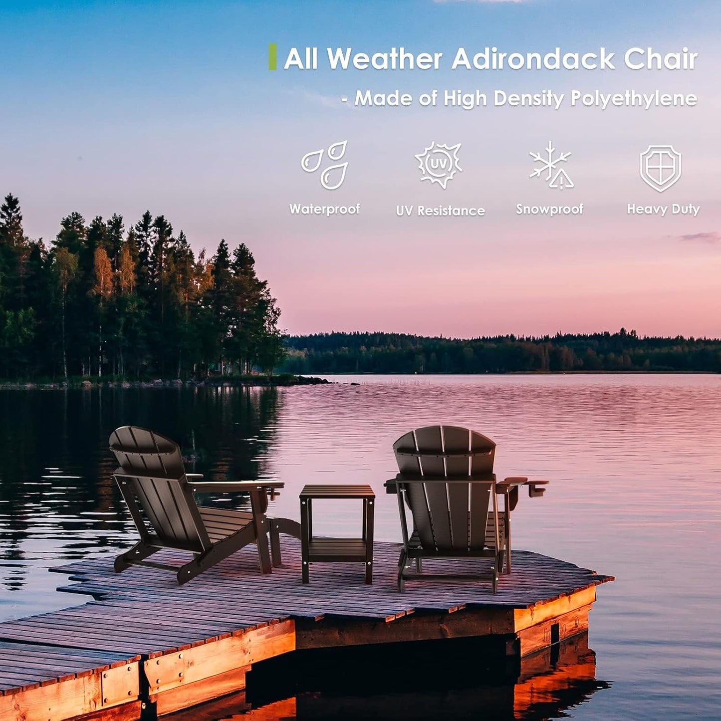 GREENVINES Folding-Adirondack-Chairs-Set-of-2 | HDPE Plastic | Fire Pit Chair | All Weather | Cup Holder | Black | for Deck Backyard Patio Outdoor Garden