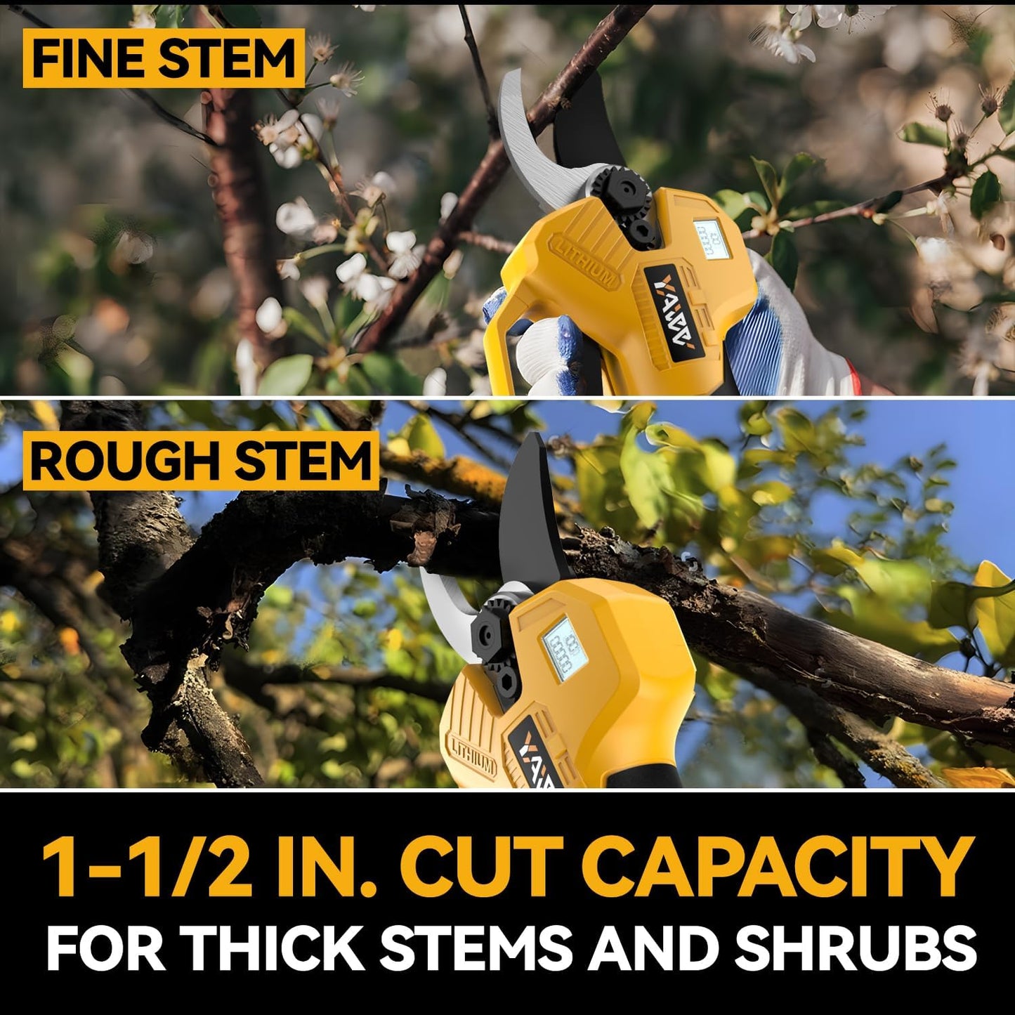 Brushless Electric Pruning Shears for DeWalt 20V Battery, Portable Cordless Pruning Shears with LCD Display&SK5 Blades, Adjustable Cutting Diameter 0.8-1.2 Inch for Gardening Tree Pruning(NO Battery)