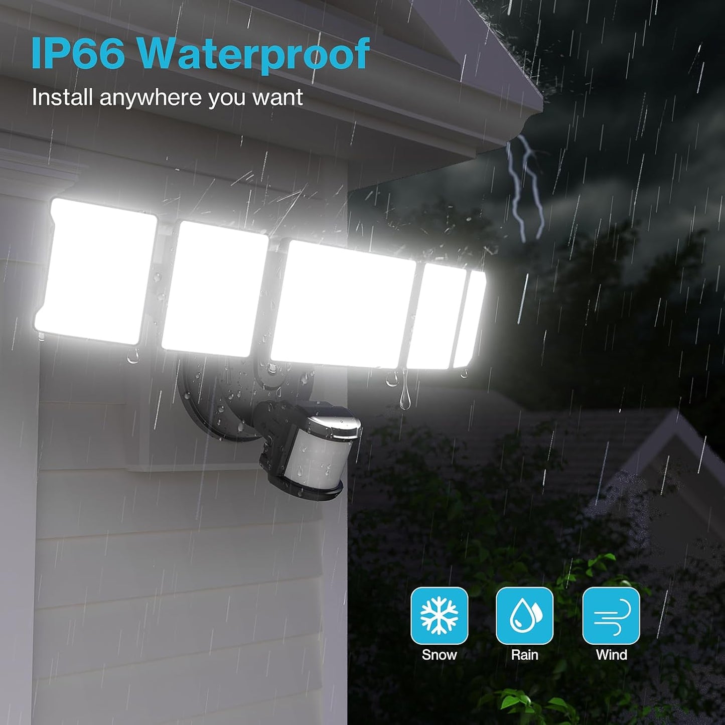 Olafus 100W Motion Sensor Outdoor Lights, 10000LM 2 Pack Motion Sensor Flood Light, Dusk to Dawn Outdoor Lighting, IP65 Waterproof Motion Detector Lights for Outside, Black