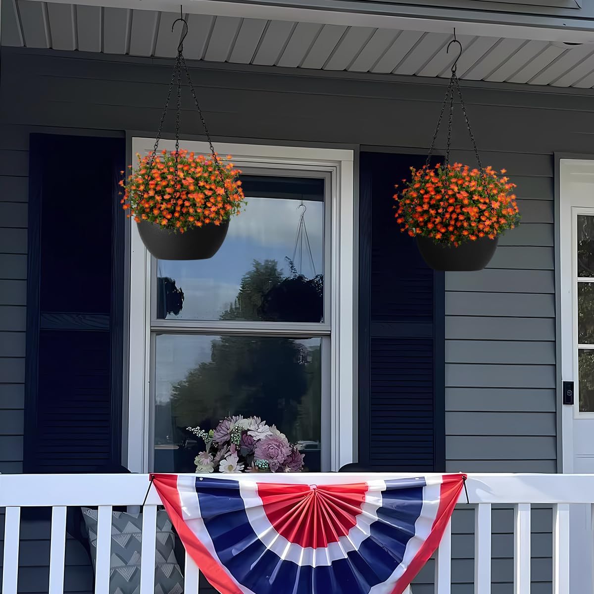 10 inch Hanging Planters for Indoor Plants, 2 Pack Planters for Outdoor Plants with Drainage Holes and Chain, Round Plastic Hanging Baskets, Hanging Flower Pots for Balcony Garden Decor-Black