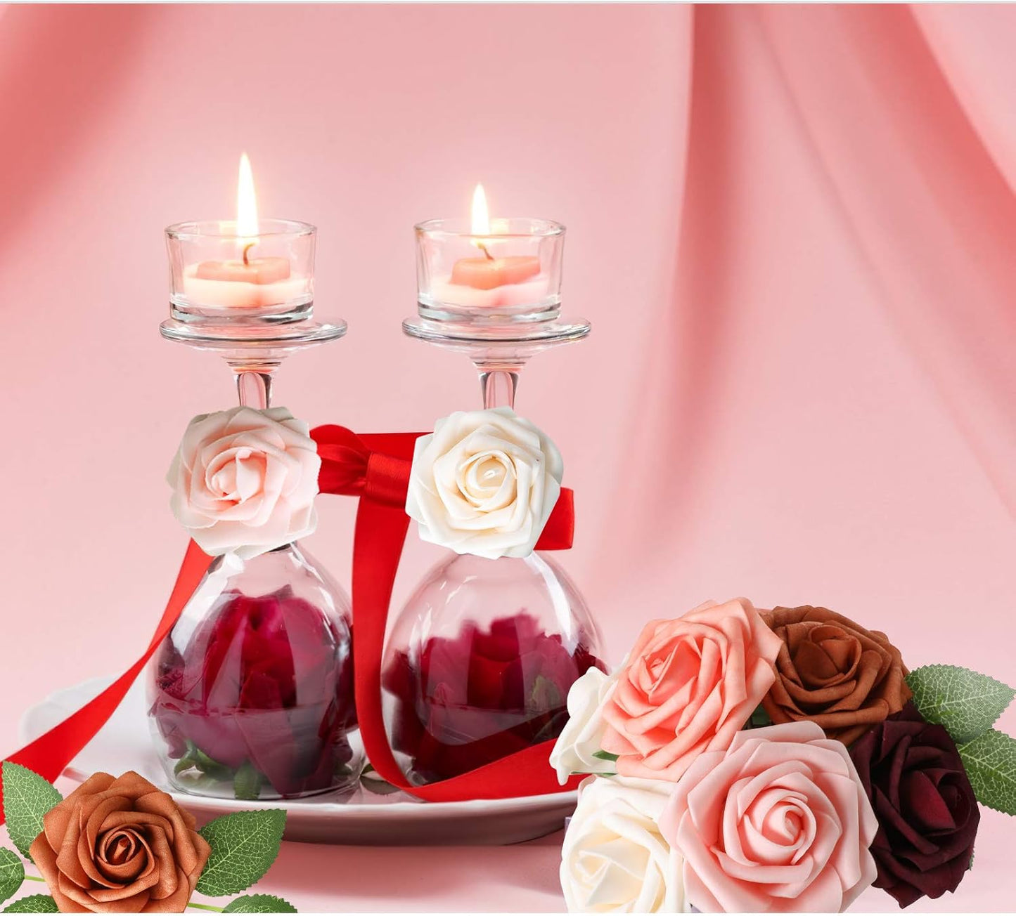 AmyHomie Artificial Flower Shades of Burgundy Rose 25pcs Real Looking Fake Roses w/Stem for DIY Wedding Bouquets Centerpieces Arrangements Party Baby Shower Home Decorations