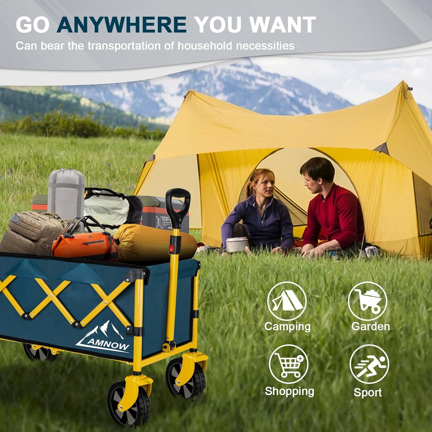 Collapsible Wagon Cart with Wheels Foldable, Folding Wagons Carts with Silent Universal Wheels, Large Grocery Cart On Wheels, Heavy Duty Utility Wagon for Shopping Beach Sports Fishing Camping, Green