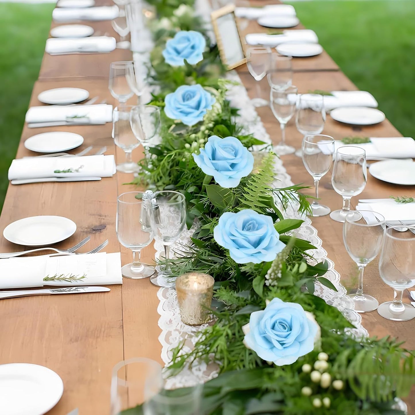 25PCS Rose Artificial Flower Heads 7 CM 2.75 in Velvet Rose Flowers Real Look Rose Flower Heads for DIY Wedding Home Party Baby Shower Decor (Light Blue)