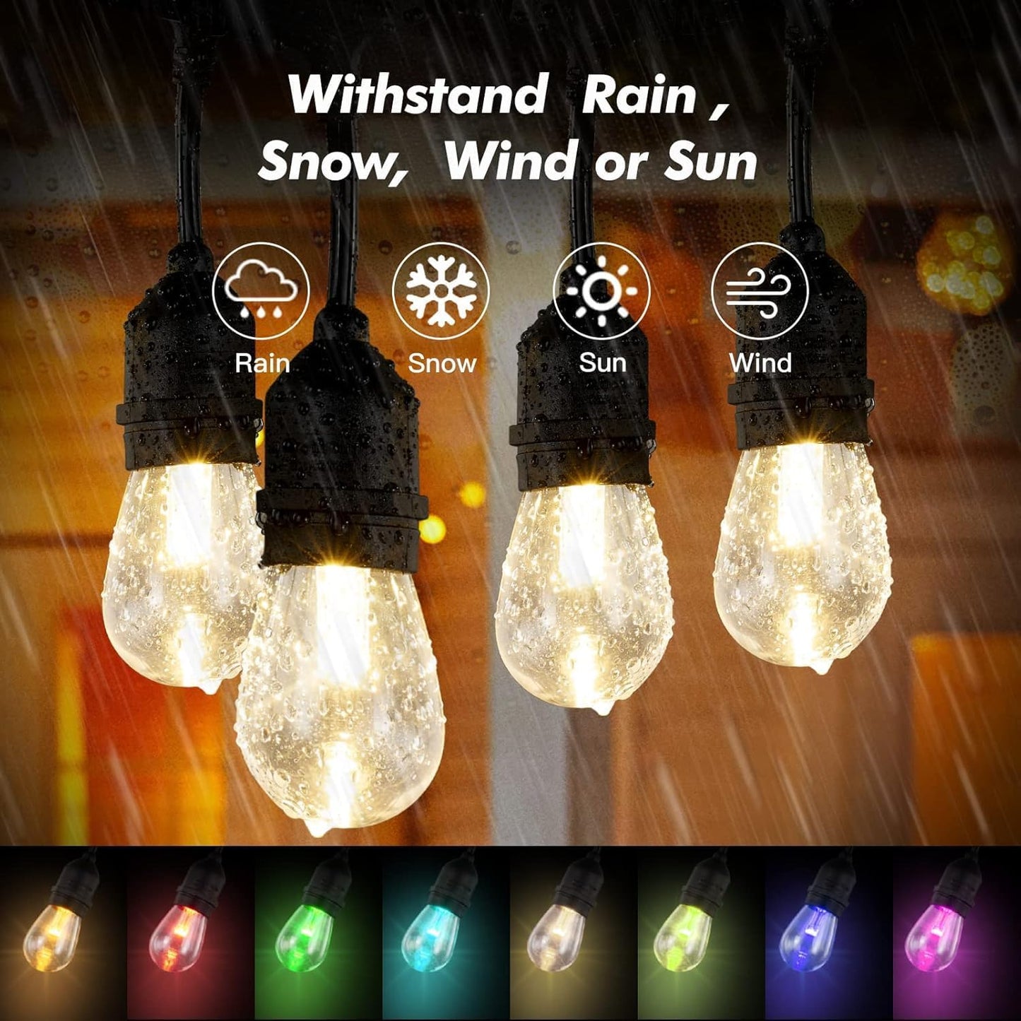 Auroraworld Solar Outdoor RGB String Lights, 96FT Dimmable Patio String Lights for Patio