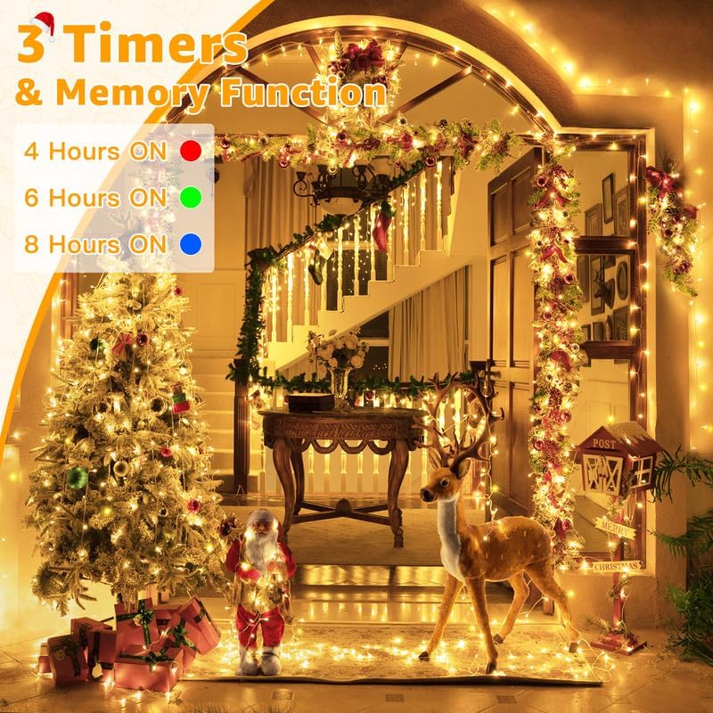 Ollny Outdoor String Lights 800LED 262FT, Warm White Waterproof Fairy Light with Remote Plug in, 8 Modes Timers Dimmable Christmas Lights for Outside Indoor Bedroom Patio Camping Garden