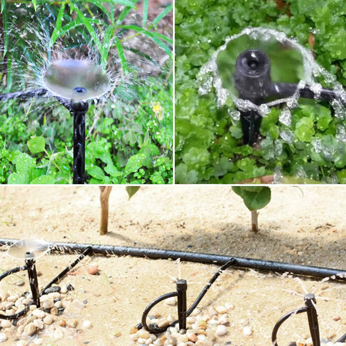 50 Pcs Drip Irrigation Emitters, Adjustable Flow 0-20 GPH Irrigation Drippers with Stake, Full Circle Flow Sprinkler Head, Micro Sprinkler for Garden Patio Lawn Flower Bed