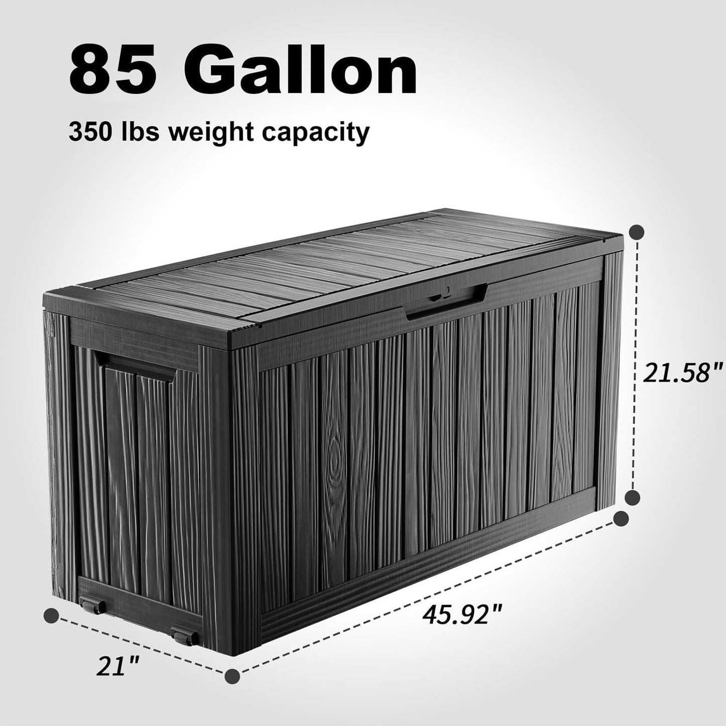 85 Gallon Outdoor Waterproof Resin Storage Deck Box Lockable Outside Bench UV Resistant Bin Patio Porch Furniture Pool Float Garden Tool Cushion Black