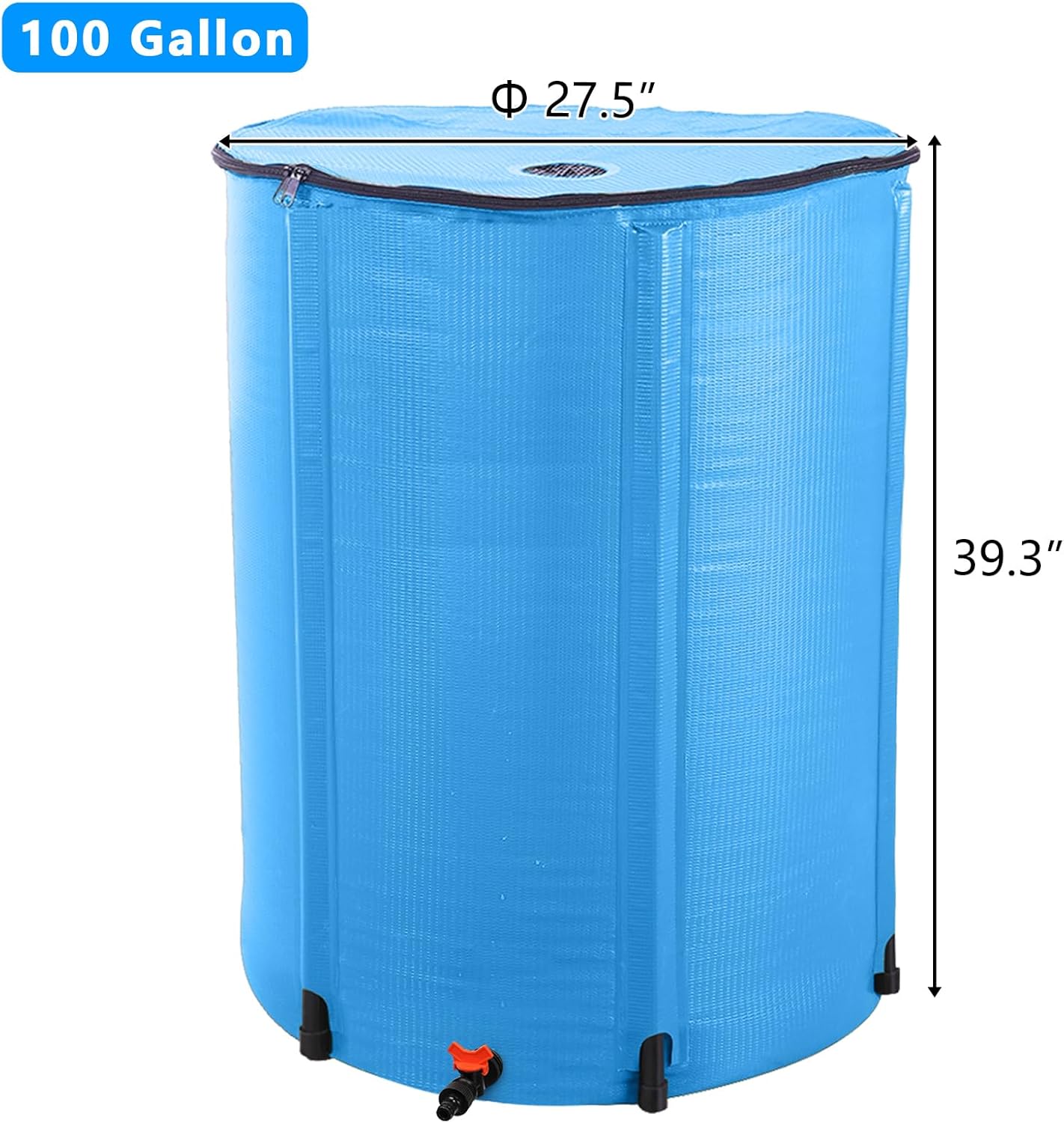 Collapsible Rain Barrel, 100 Gallon Portable Rainwater Collection System, Water Storage Tank, Rain Catcher Barrel with Spigots and Overflow Kit, Rain Water Barrel Collector for Garden, Blue