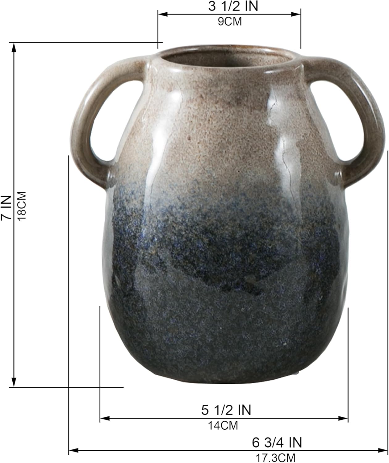 Brown Gradient Ceramic Vase with 2 Handles, Modern Farmhouse Decor, Rustic Terracotta Pottery, Decorative Flower Vases, Clay Small Vase, Centerpiece for Dining Table - 7 Inch Tall