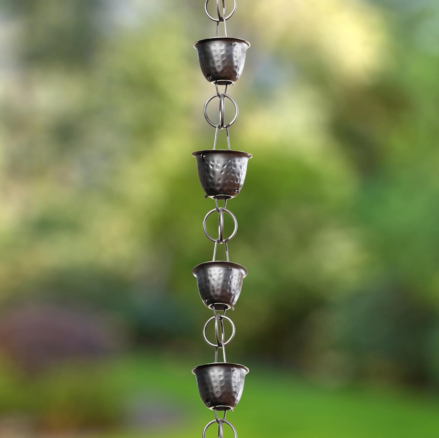 Monarch Rain Chains Pure Aluminum Hammered Cup Rain Chain Extension, 3 ft Black Powder Coated Decorative Rain Catcher Chain for Gutters, Rain Gutter Extension Downspout