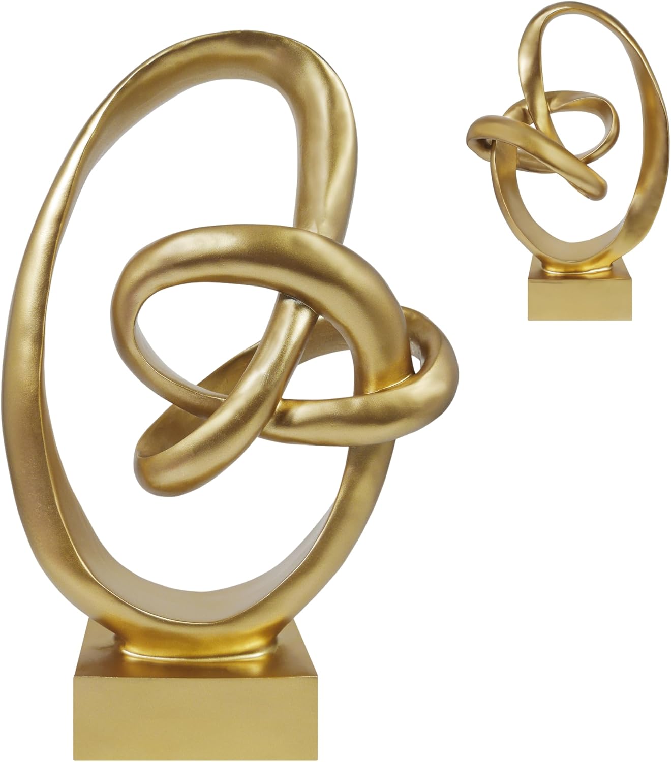 Knot Sculptures, Modern Coffee Table Statues, Abstract Center Piece for Home Office, Dining Living Room Desk Decor, Bookends, 15.5 x 10.5 inch, Gold