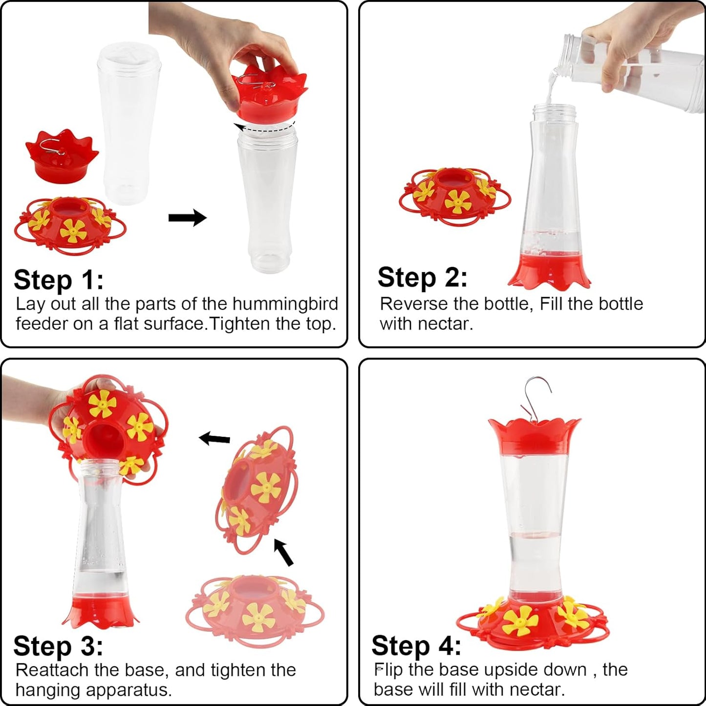 Hummingbird Feeders for Outdoors Hanging Ant and Bee Proof,2 Pack Humming Birds Feeders for Outside,13.5OZ Red Plastic Flower Bird Feeders 5 Feeding Ports Bird Nectar Feeder for Garden Décor Gifts