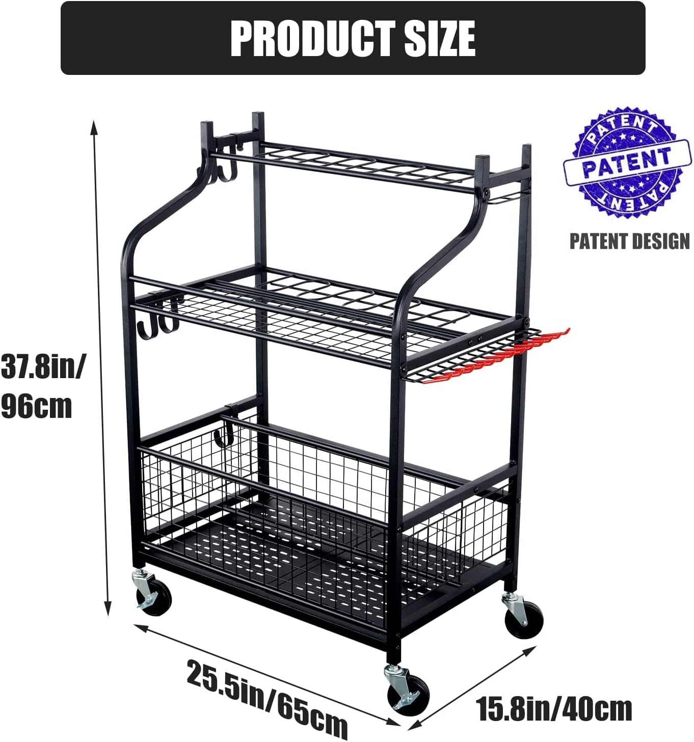 Mythinglogic Garden Tool Organizer for Garage, Yard Tool Rack with Wheels, Garage Organizers and Storage Holder for Yard Tools (Deluxe Tower)