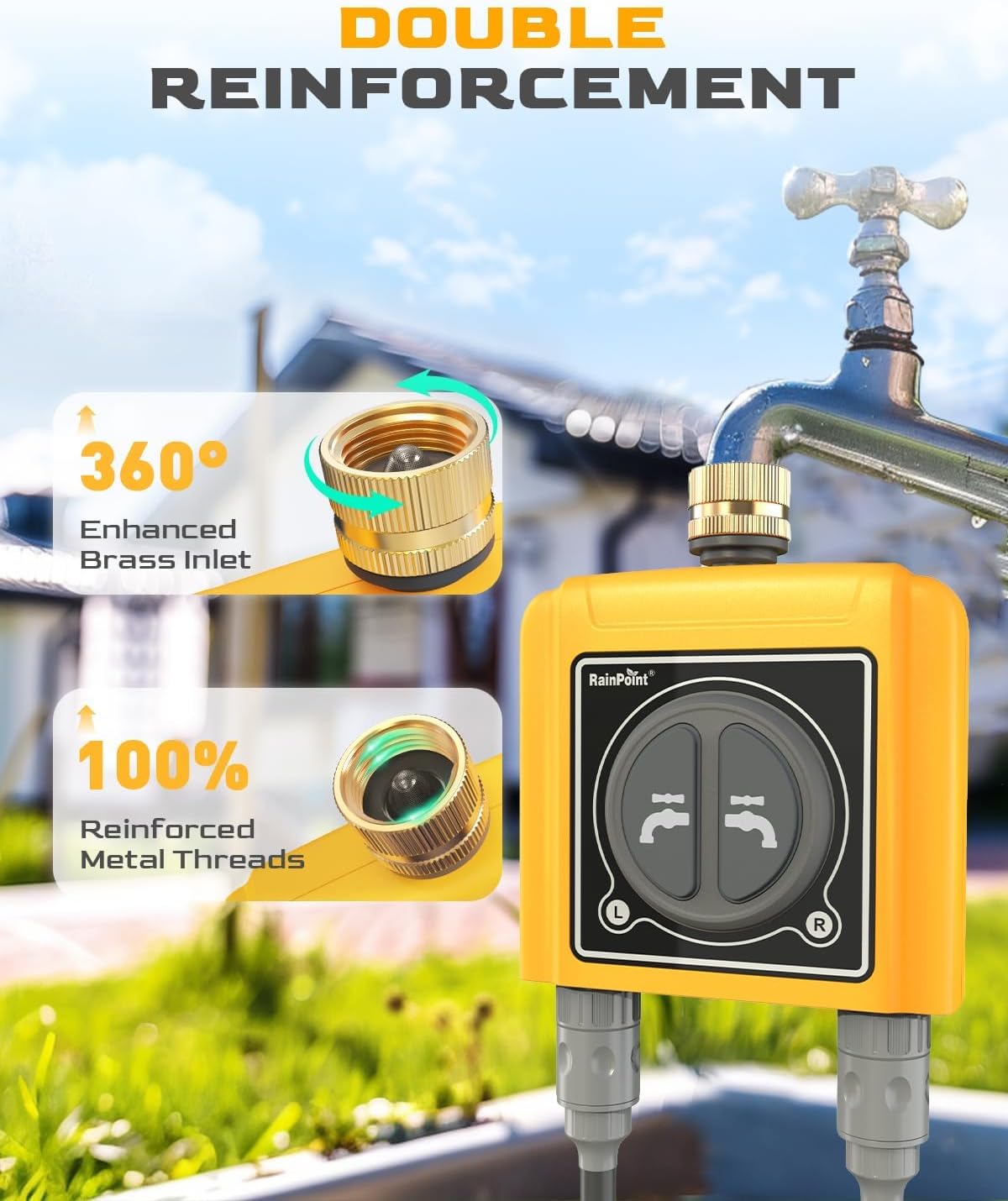 RAINPOINT WiFi Sprinkler Timer 2 Zone, Smart Water Hose Timer 2 Outlet Only, Without WiFi Hub, Must Use with 2.4Ghz WiFi and TWG004WRF WiFi Hub (Lot Number After 202108)