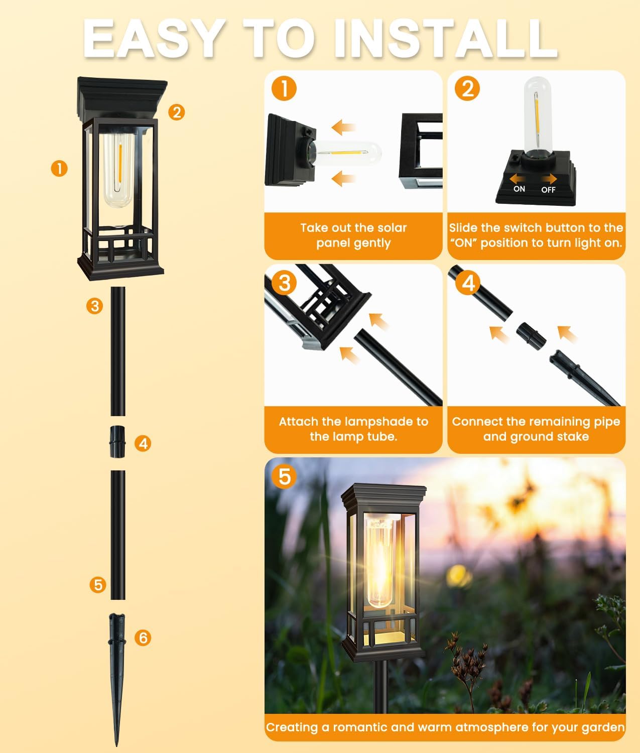 4 Pack Solar Pathway Lights Outdoor, Taller Bright Solar Path Lights Waterproof, Auto On/Off Solar Powered Garden Lights for Outside Landscape Path Yard Walkway Lawn Driveway Patio Lighting Decor