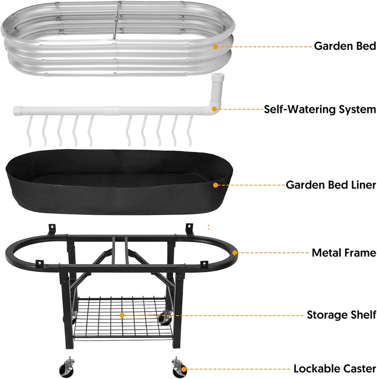 Self-Watering Raised Garden Bed with Legs and Heavy Duty Wheels, Easy-Install Planter Box with Foldable Stand, Galvanized Metal Elevated Wicking Bed with Liner for Indoor Outdoor Gardening