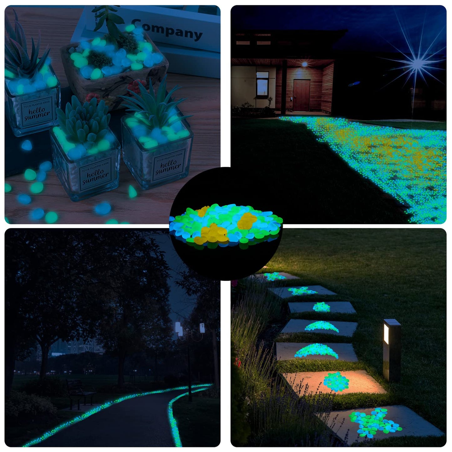 900pcs Glow in The Dark Rocks Outdoor Decorations Stones Small Luminous Pebbles Indoor/Outdoor Decor for Garden Fish Tank Aquarium Planter Walkway - White