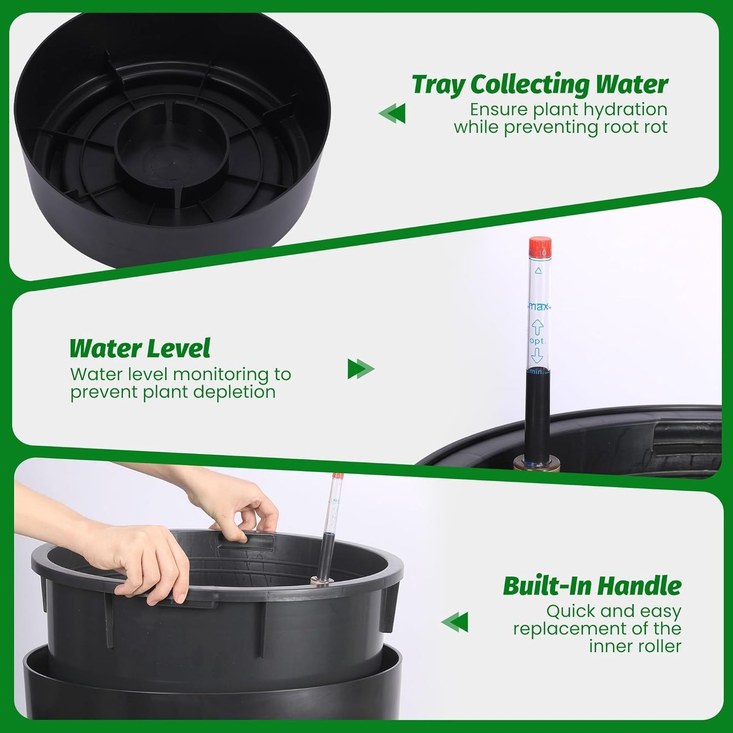 22" Tall Planter Set of 2, Self-Watering Pots, Large Plastic Flower Pots with Drainage & Water Level Monitor, Indoor Outdoor Use for Patio, Porch, Living Room, Office, White & Black