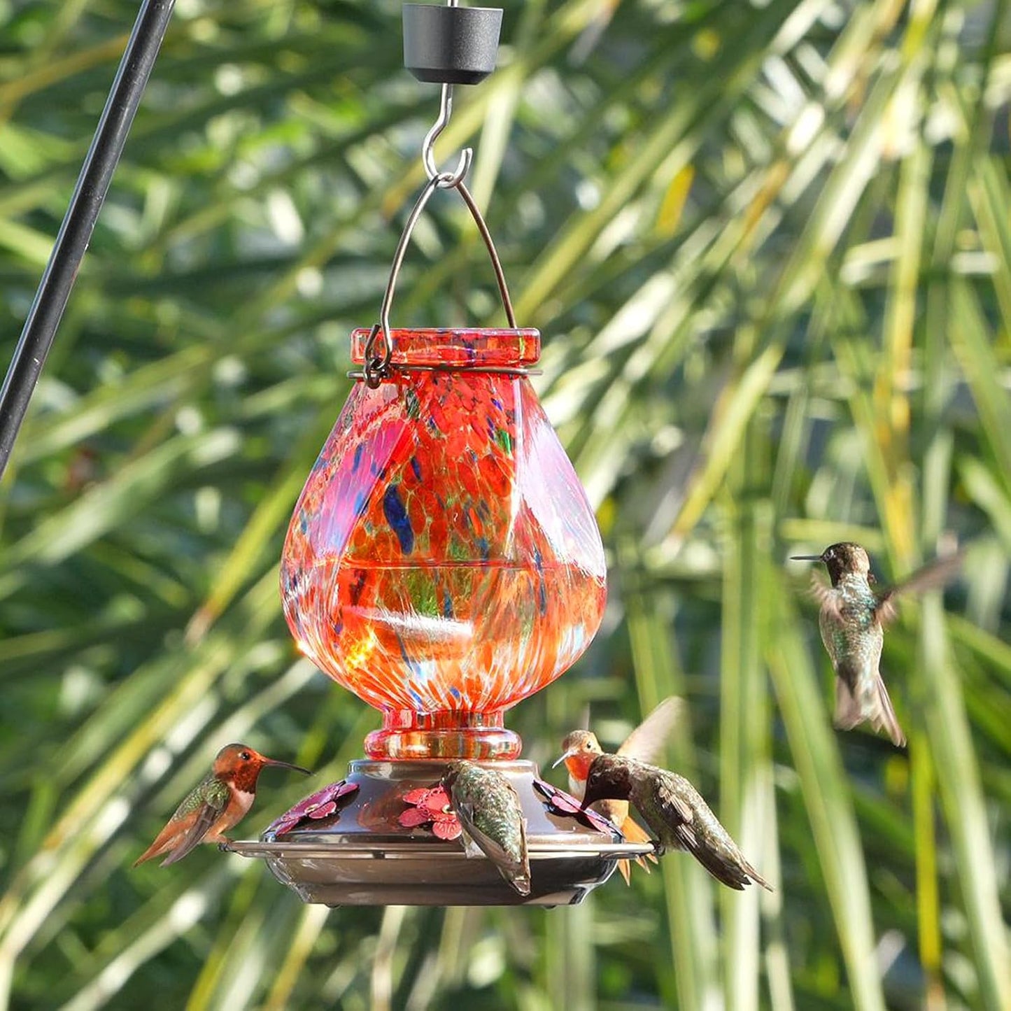 BOLITE Hand Blown Glass Hummingbird Feeder 22oz – Ant Moat, Bee-Proof, 360° Perch