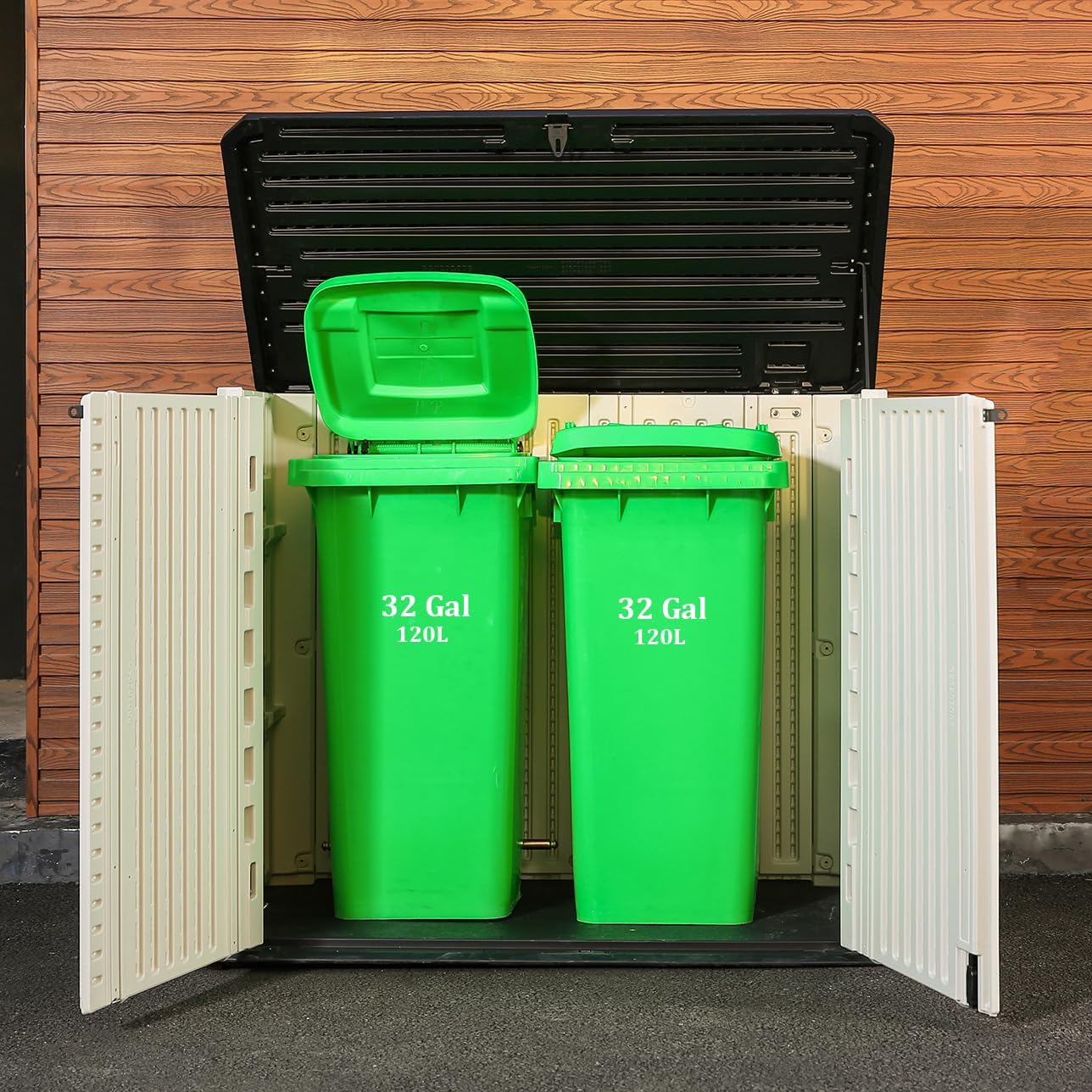 HOMSPARK Storage Shed Weather Resistance, Multi-Purpose Outdoor Storage Cabinet for Backyards and Patios, 26 Cu.ft Capacity Horizontal Storage Shed for Bike, Lawnmower, Trash Cans, Patio Accessories