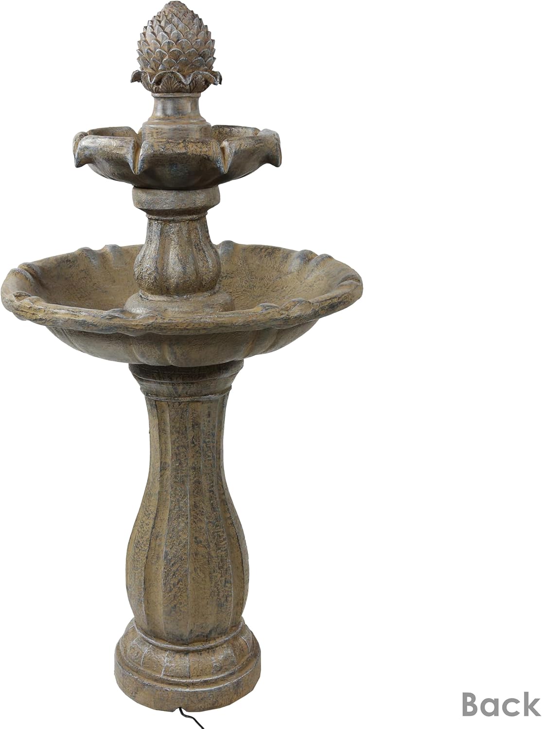 Sunnydaze Pineapple 46-Inch 2-Tier Outdoor Solar Fountain - Decorative Water Fountain with Pump for Garden, Patio, Yard or Balcony - Earth Finish